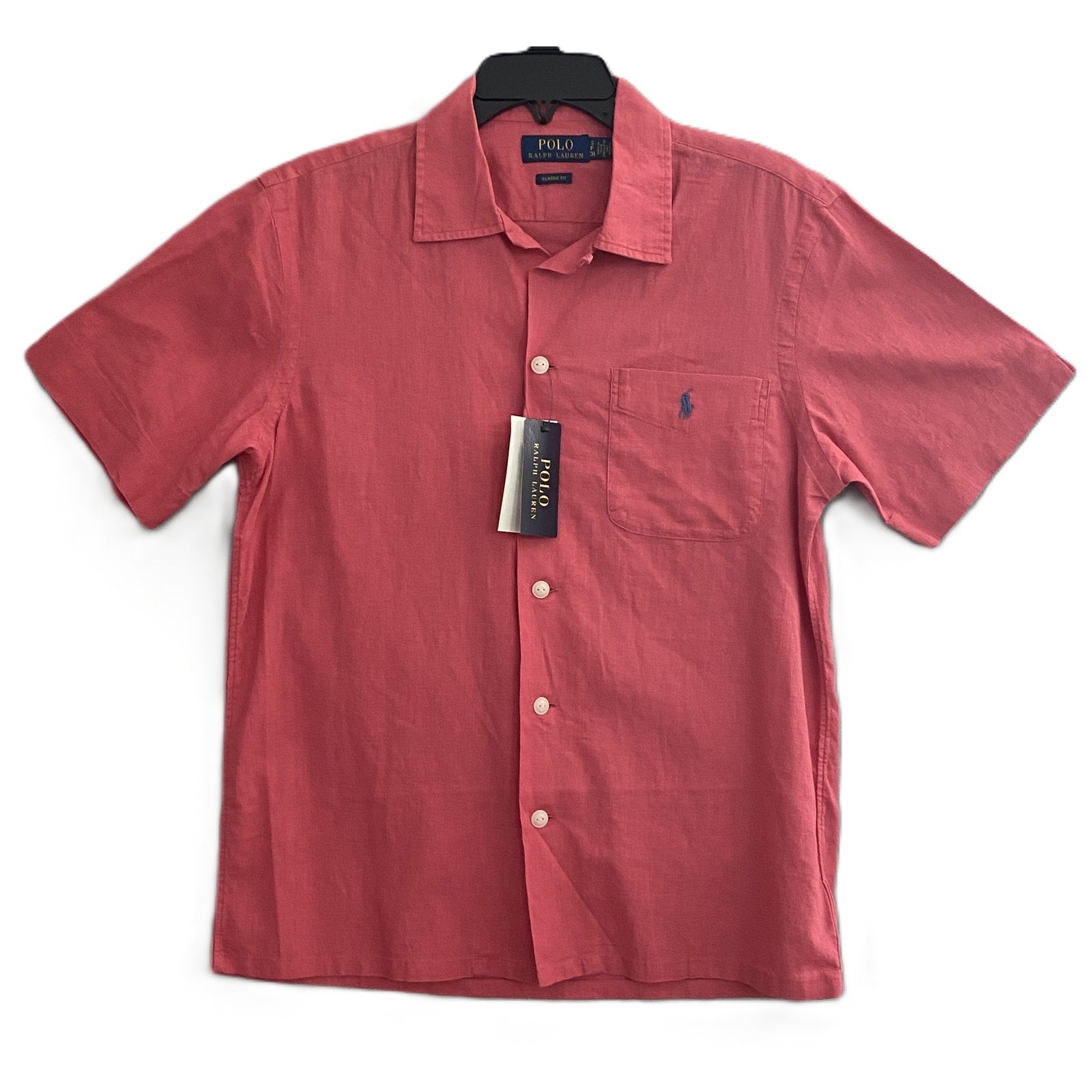Polo Ralph Lauren Shirt Men's Small Classic Fit Short Slv Linen Blend Red
