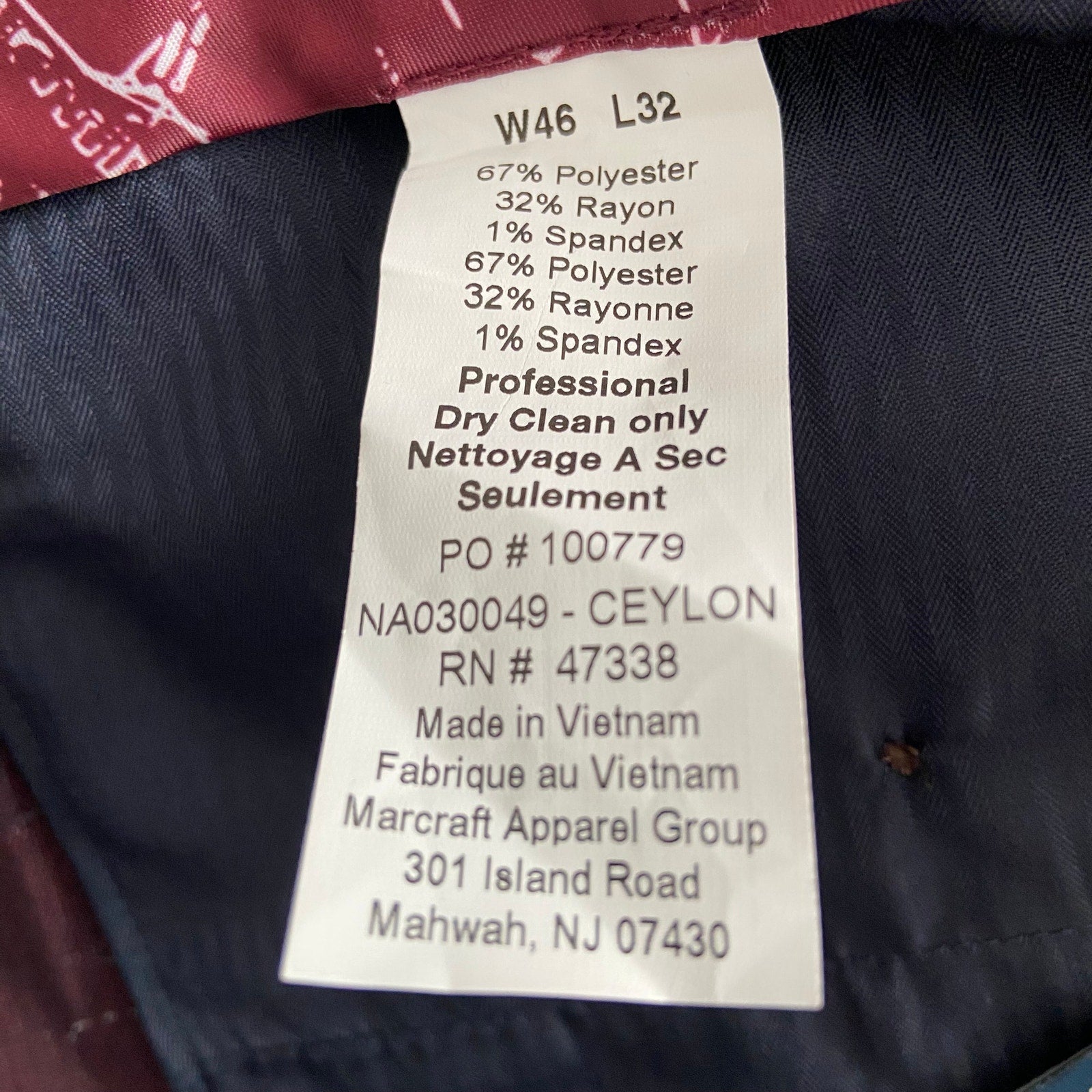 Nautica Ceylon Dress Pant Men's 46x32 Flat Front Active Stretch Burgundy