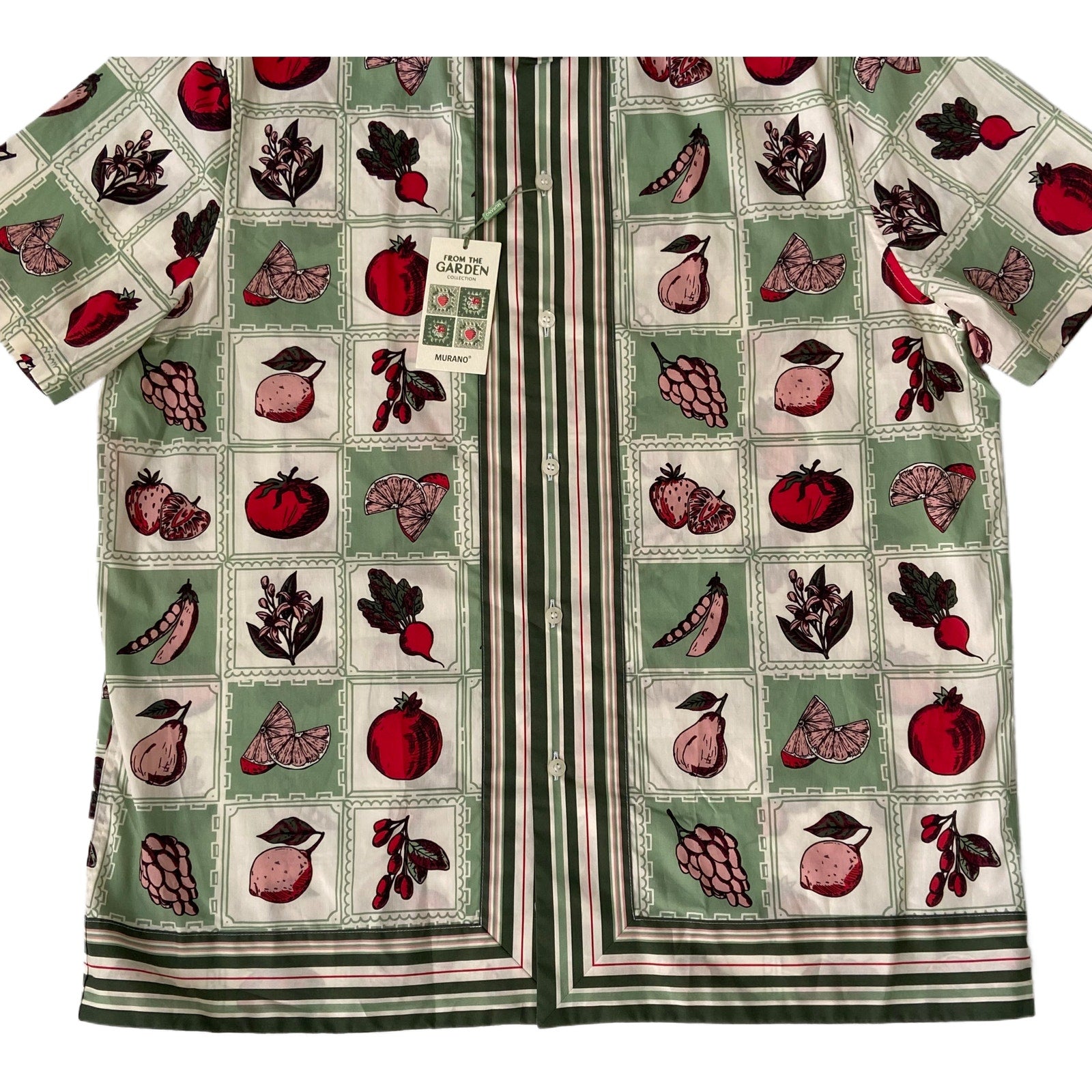 Murano Casual Shirt Men's XL "From the Garden" Slim Fit Short Slv Green/Red
