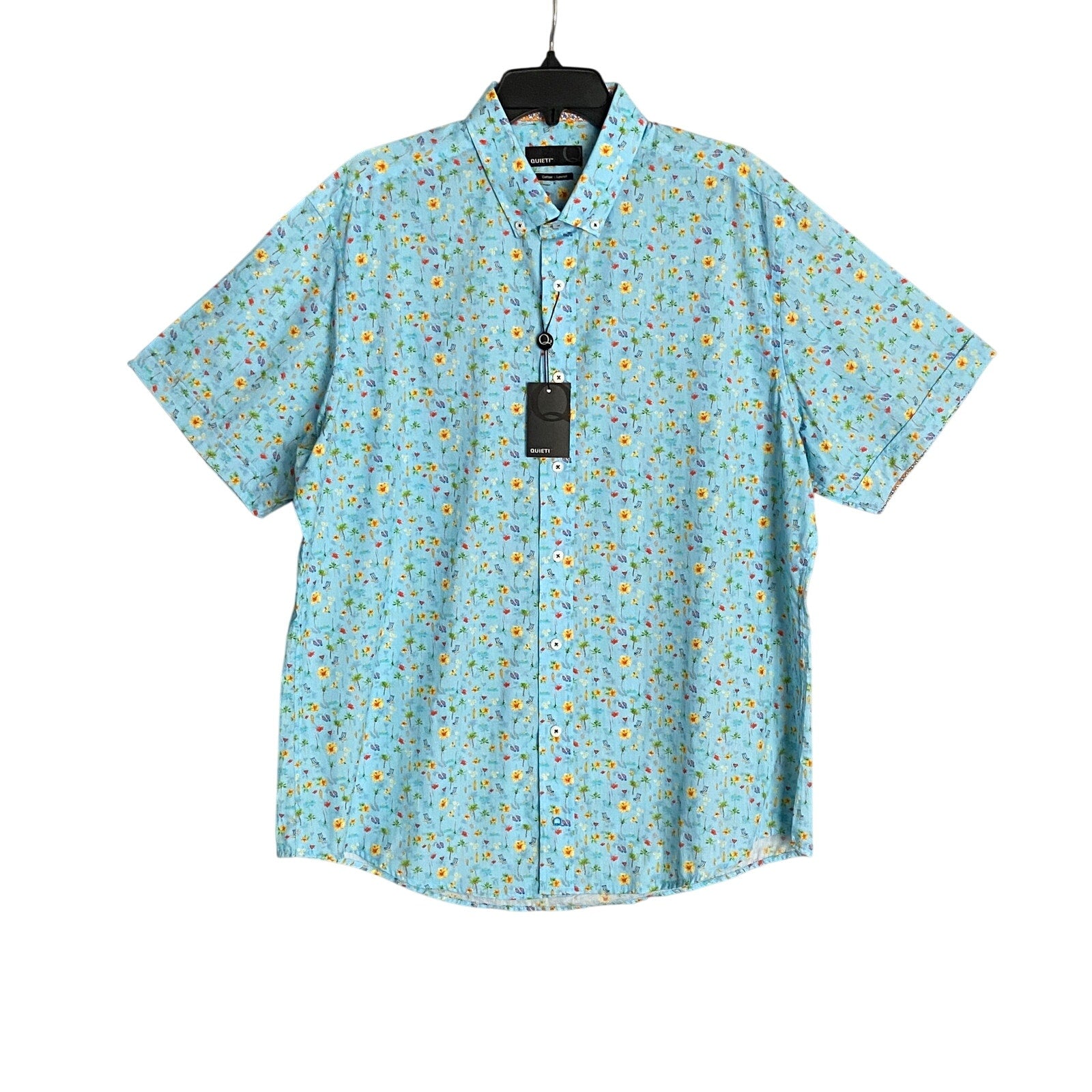 Quieti Shirt Men's XL Short Sleeve Button-Down Beach / Floral Theme Print