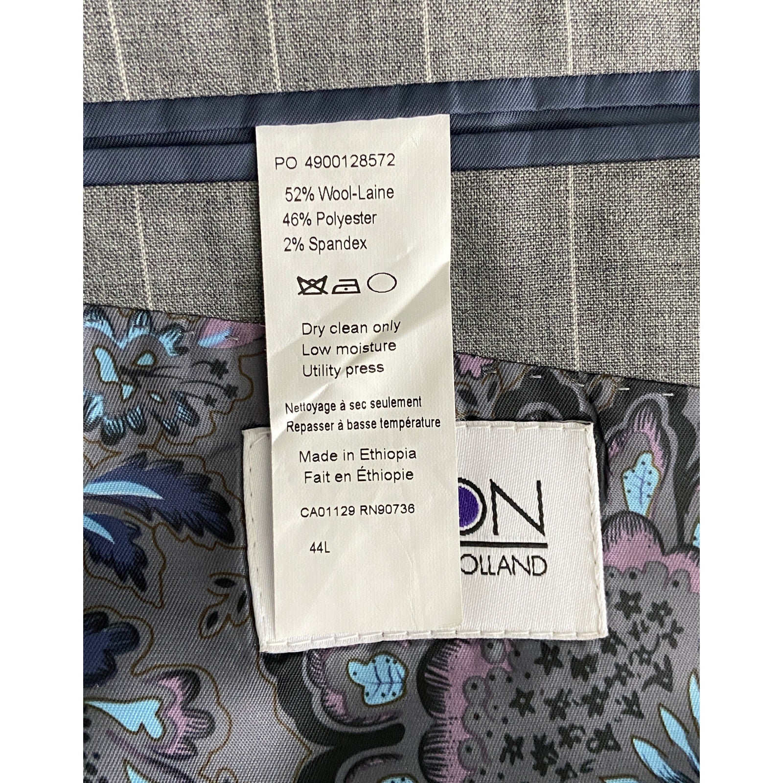 Tayion Men's 44L Suit Jacket Acontour Lined Stretch Fabric Grey Stripe