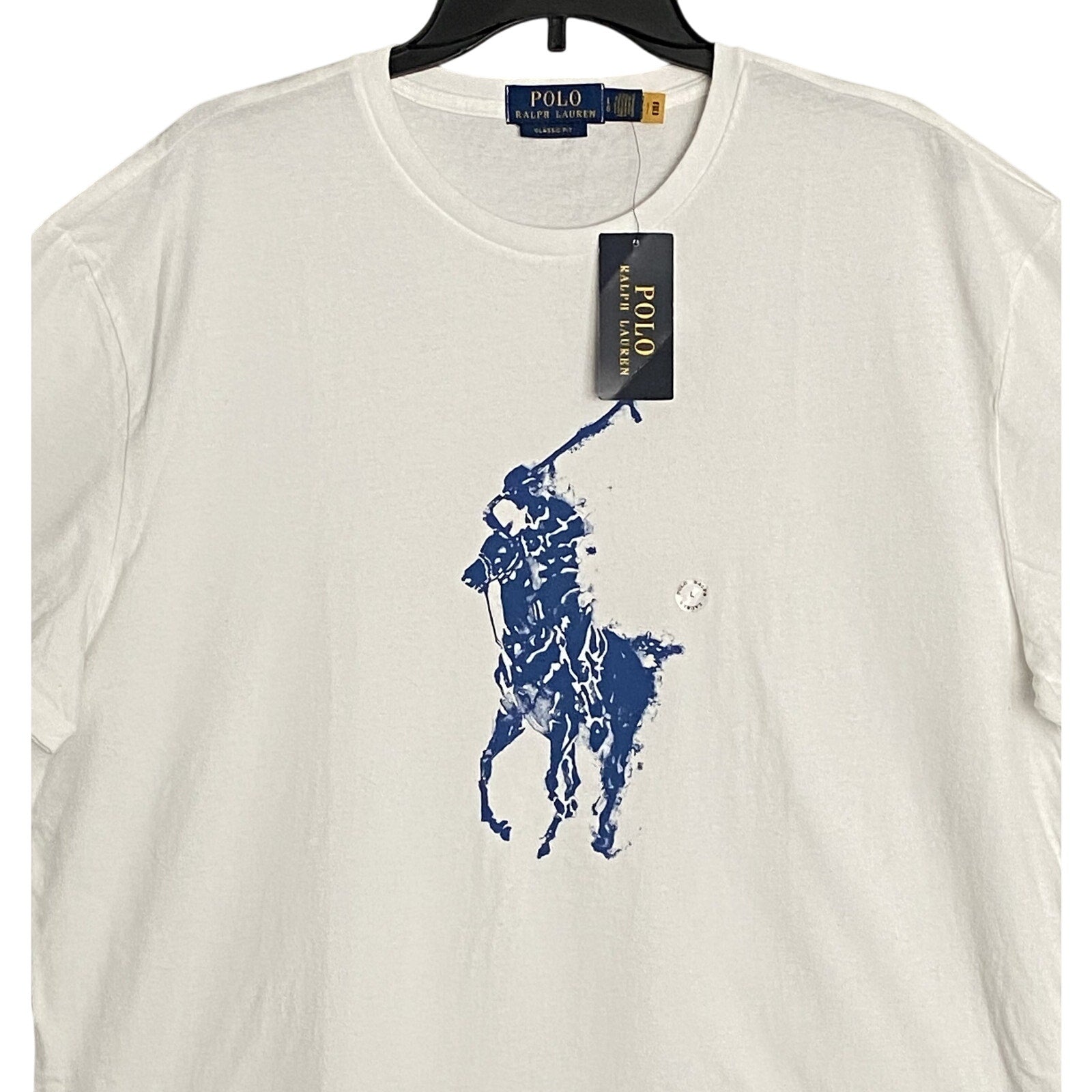 Polo Ralph Lauren T-Shirt Men's Large Graphic Jersey Crew Neck Solid White