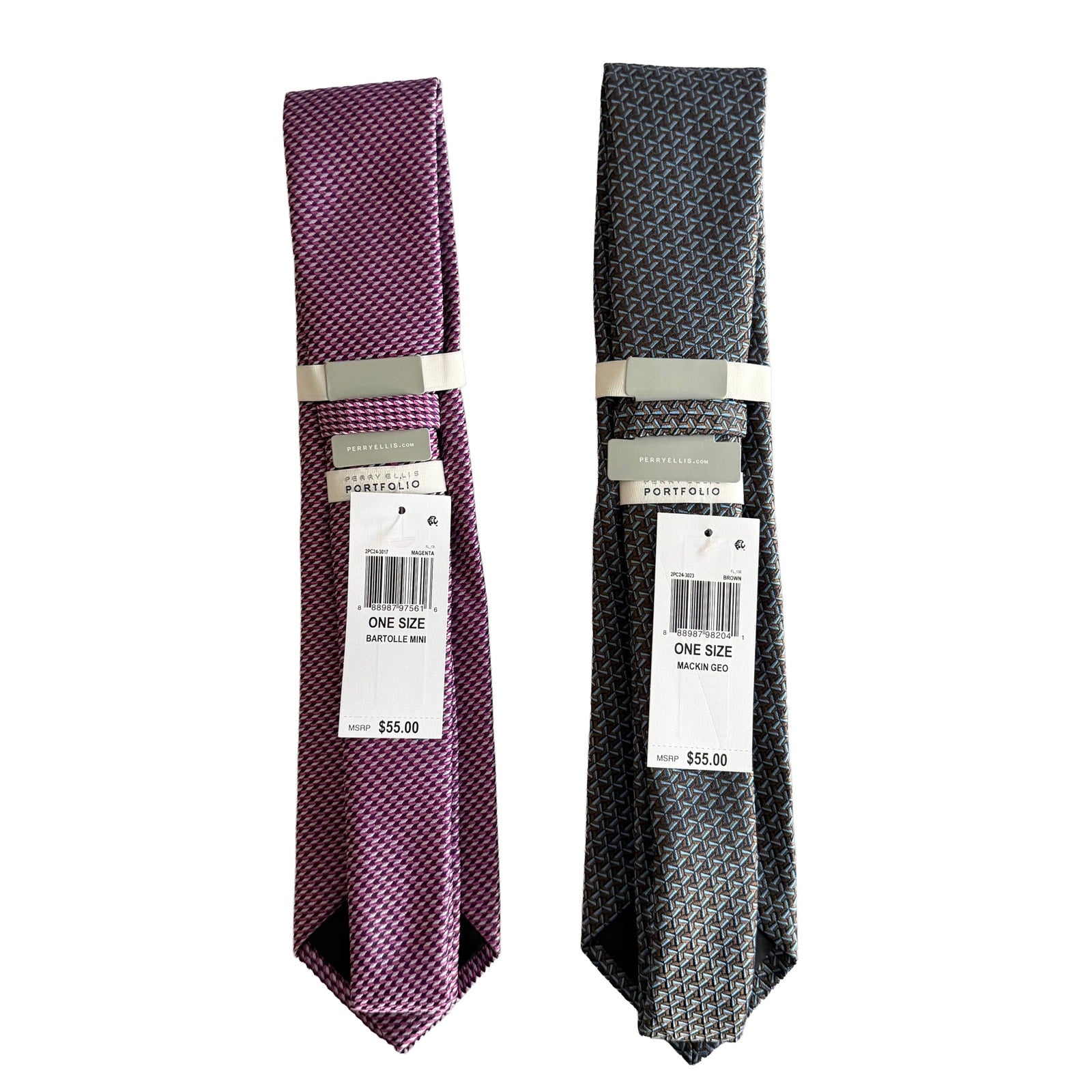 Perry Ellis Portfolio Men's Ties Lot of 2 Red Bartolle Mini & Brown Mackin Geo