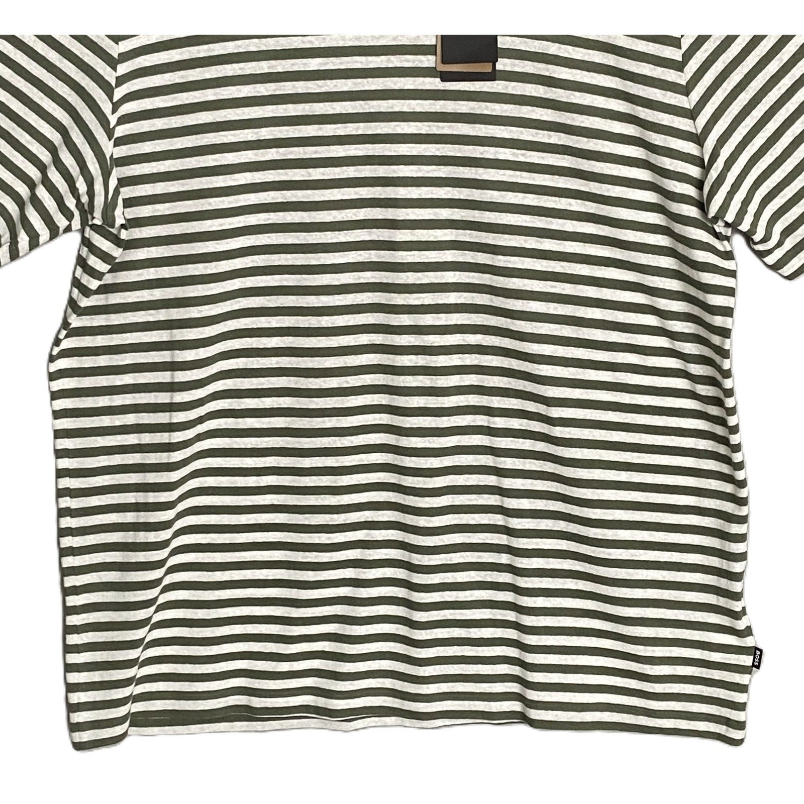 Boss Short Sleeve T-Shirt Men's 3XT Big & Tall Cotton Linen Green Stripe