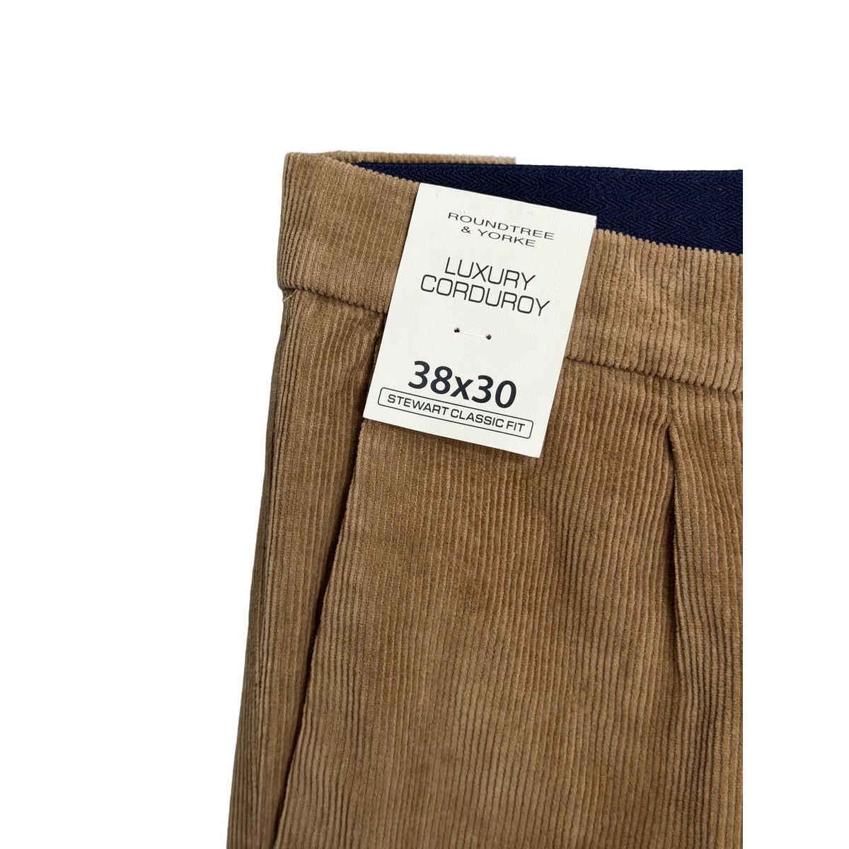 Roundtree & Yorke Pant Men's 38x30 Classic Fit Corduroy Pleated Cuffs Khaki