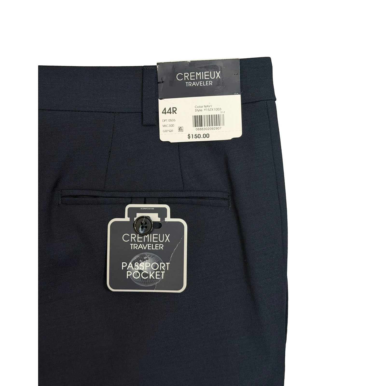 Daniel Cremieux Dress Pant Men's 44R Traveler Raw Hem Comfort Waist Navy