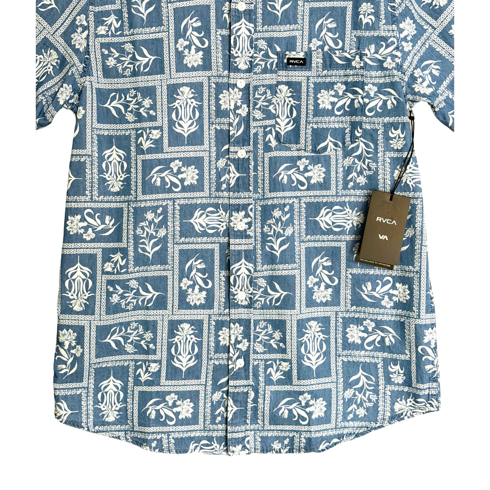 RVCA Casual Shirt Men's Small Regular Fit Button-Up Blue Floral Frame