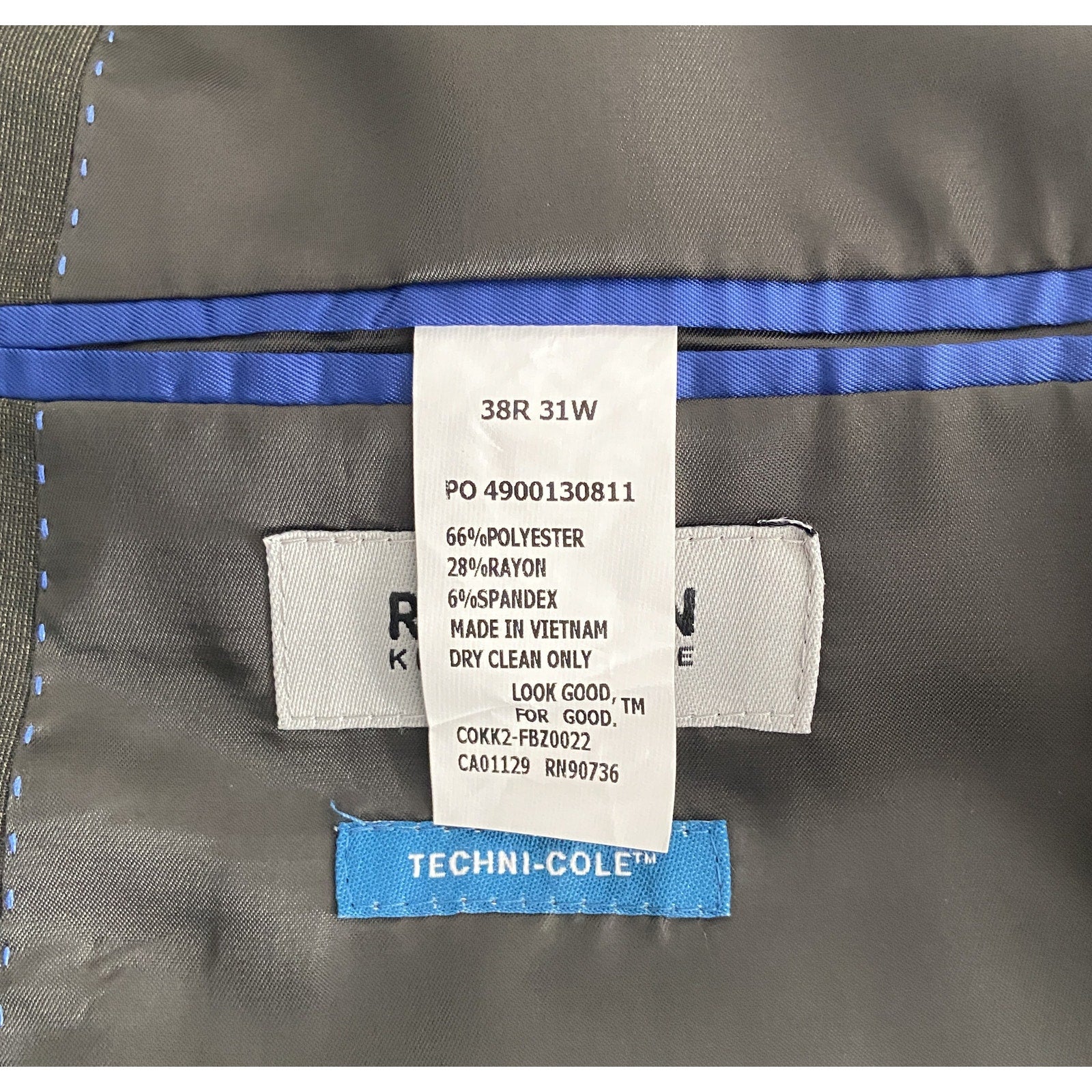 Kenneth Cole Suit Jacket Men's 38 Regular Reaction Flex Fabric Dark Grey NEW