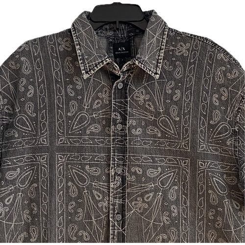 Armani Exchange Shirt Men's XL Regular Fit Short Sleeve Charcoal Paisley