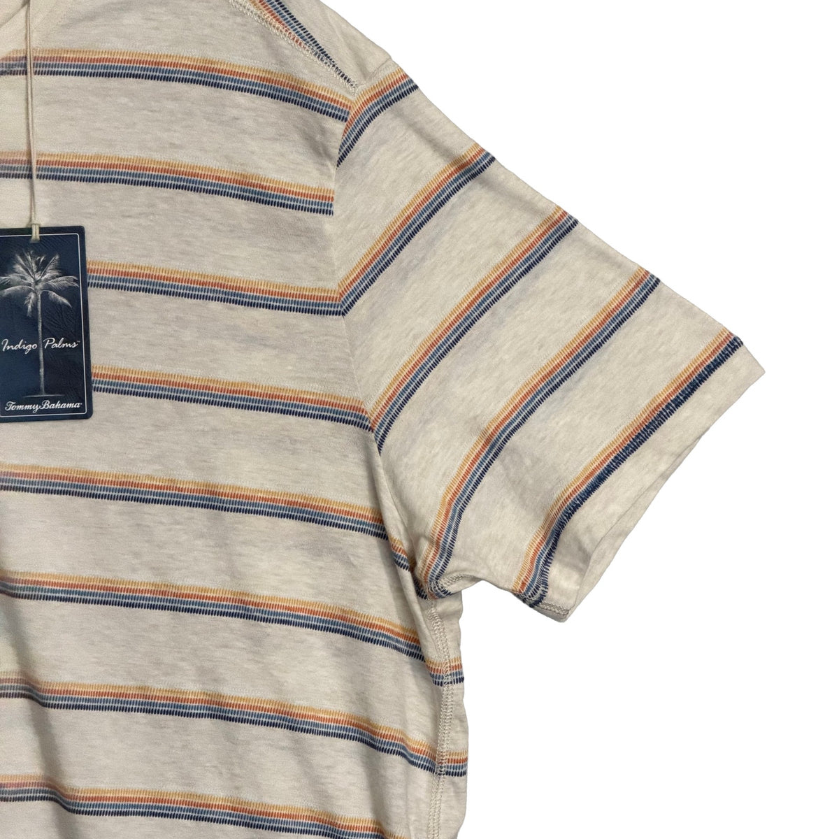 Tommy Bahama Henley Men's Medium Short Sleeve "Soleil Stripe Henley" Coconut