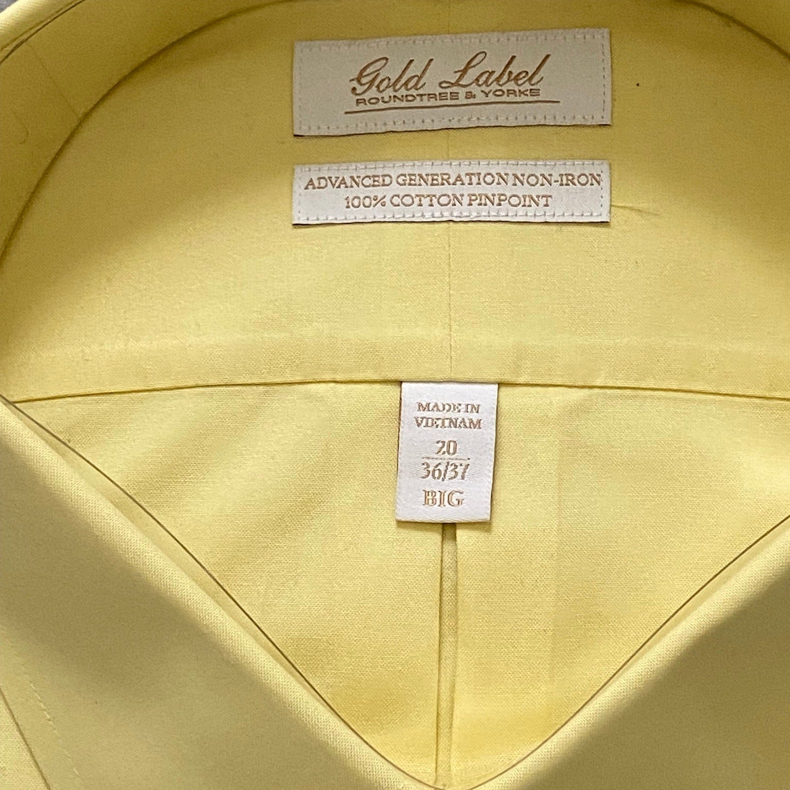 Roundtree & Yorke Shirt Big & Tall Men's 20 36/37 Dress Shirt Yellow