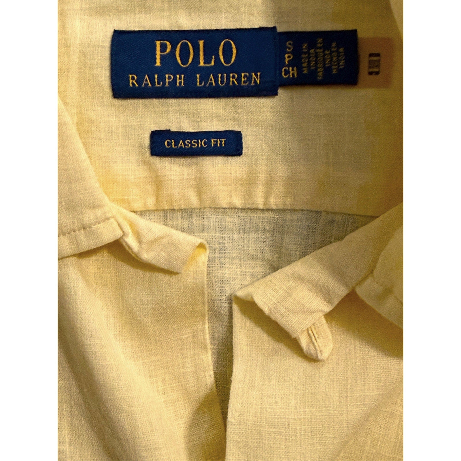 Polo Ralph Lauren Shirt Men's Small Classic Fit Short Slv Linen Blend Yellow