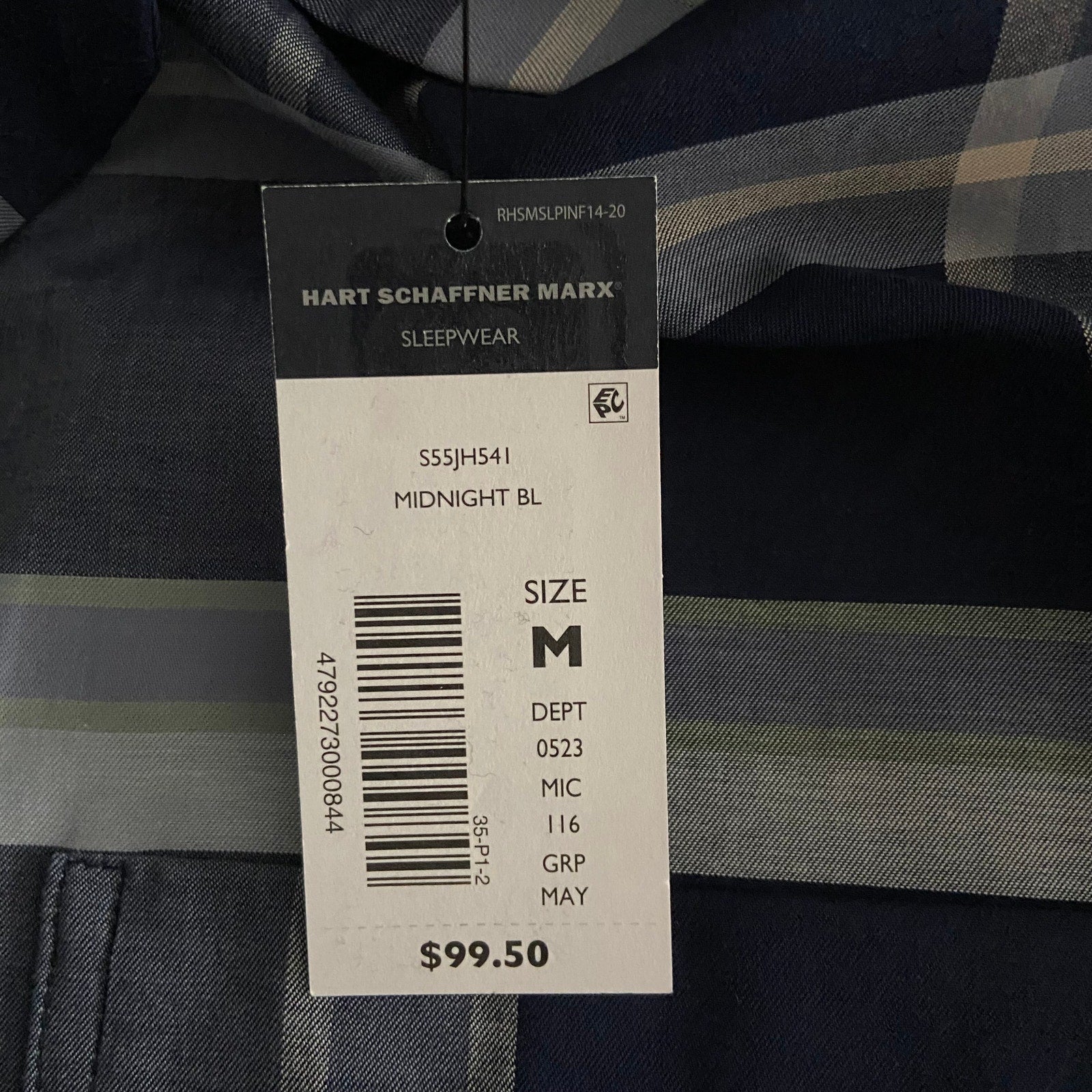 Hart Schaffner Marx Sleepwear Men's Medium Pajama Set Blue Plaid