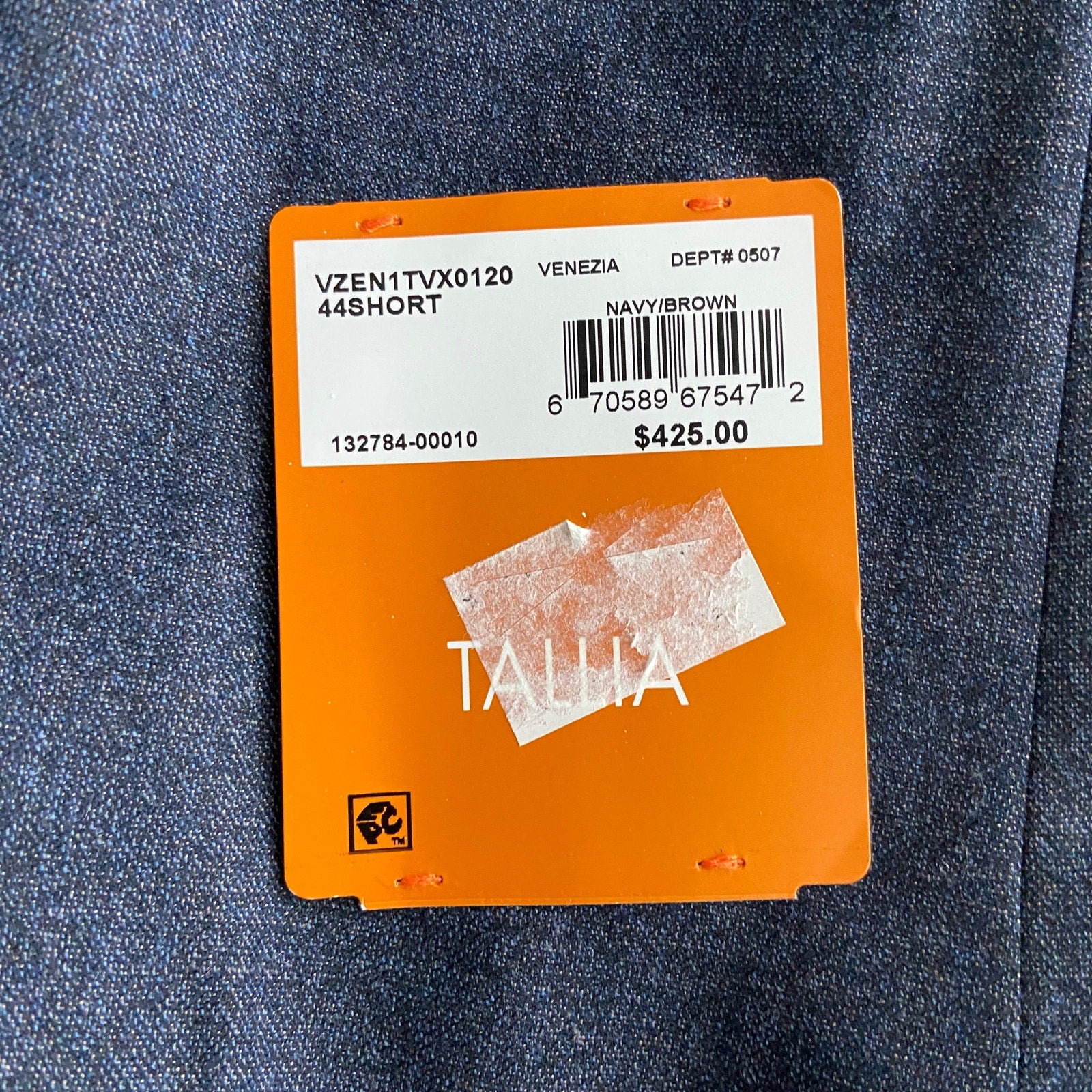 Tallia Men's 44 Short Venezia Blazer Navy/Brown Wool Blend Stretch