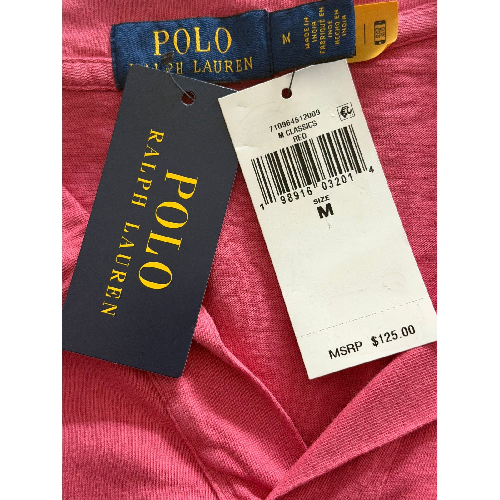 Polo Ralph Lauren Shirt Men's Medium Buttonless Polo Cotton Linen Blend Red