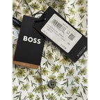 Boss Shirt Men's 4XL Big & Tall Short Slv Stretch Linen Shirt Green Floral