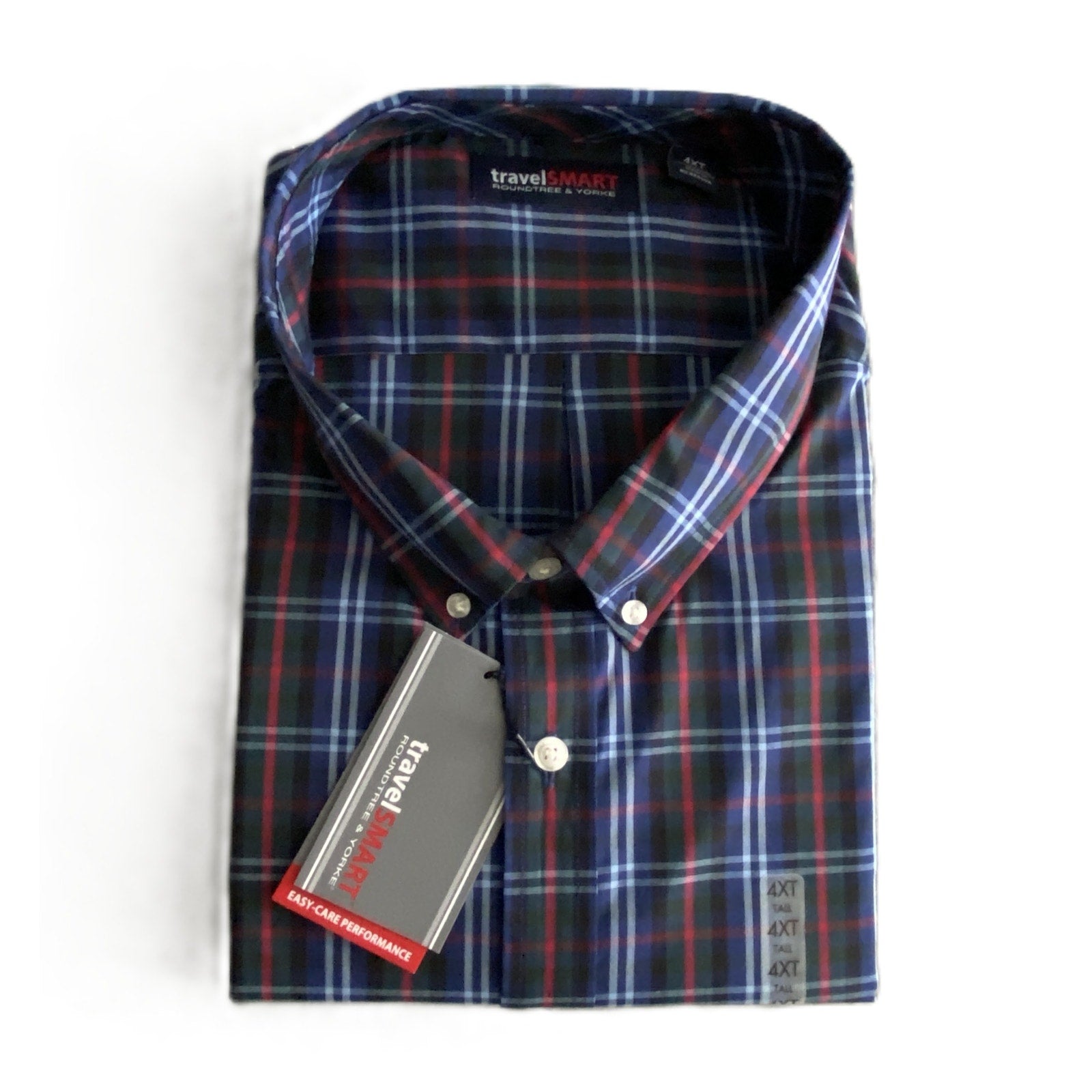 Roundtree & Yorke TravelSmart Big & Tall Men's 4XT Dress Shirt Multi Check
