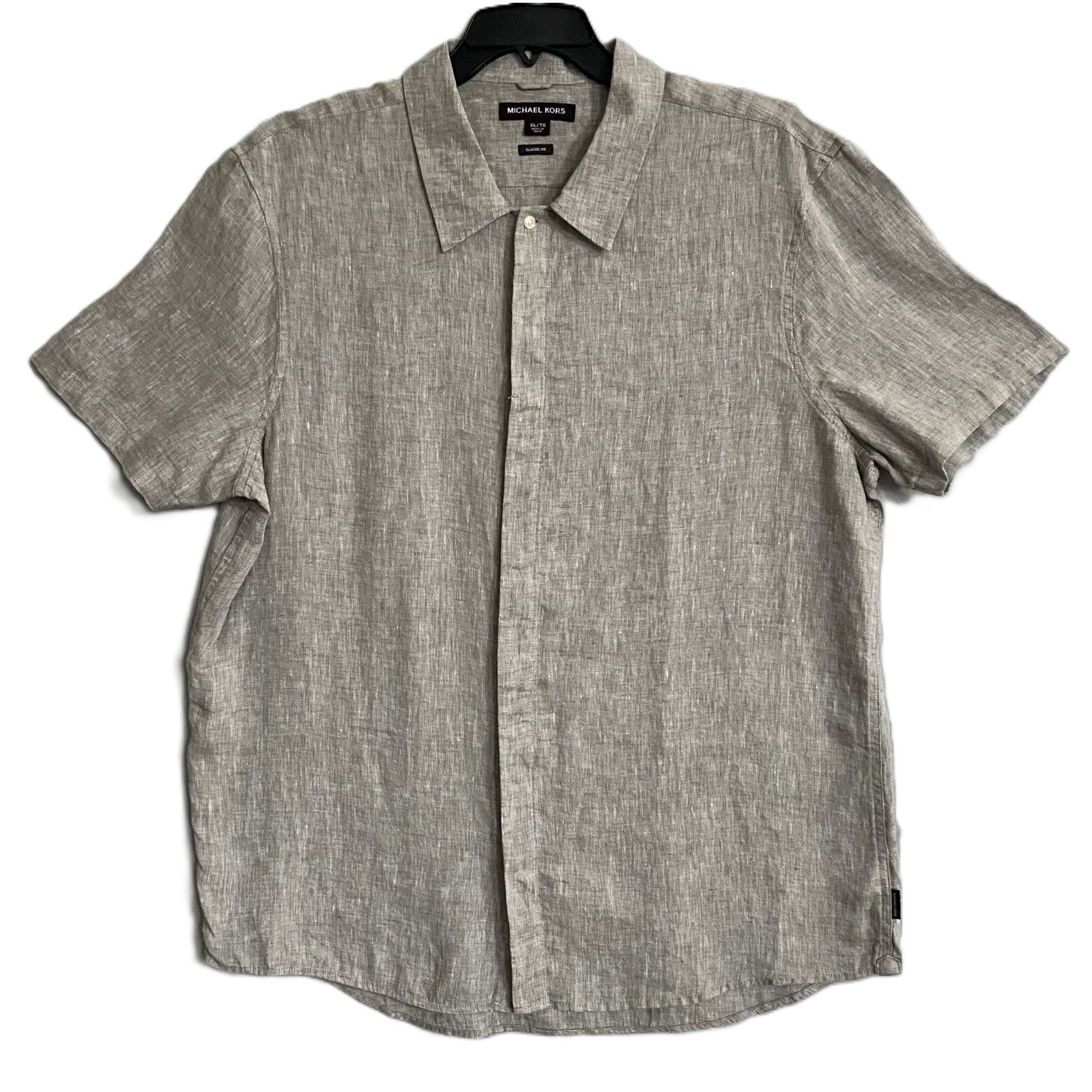 Michael Kors Linen Shirt Men's XL Classic Fit Short Sleeve Gray Heather
