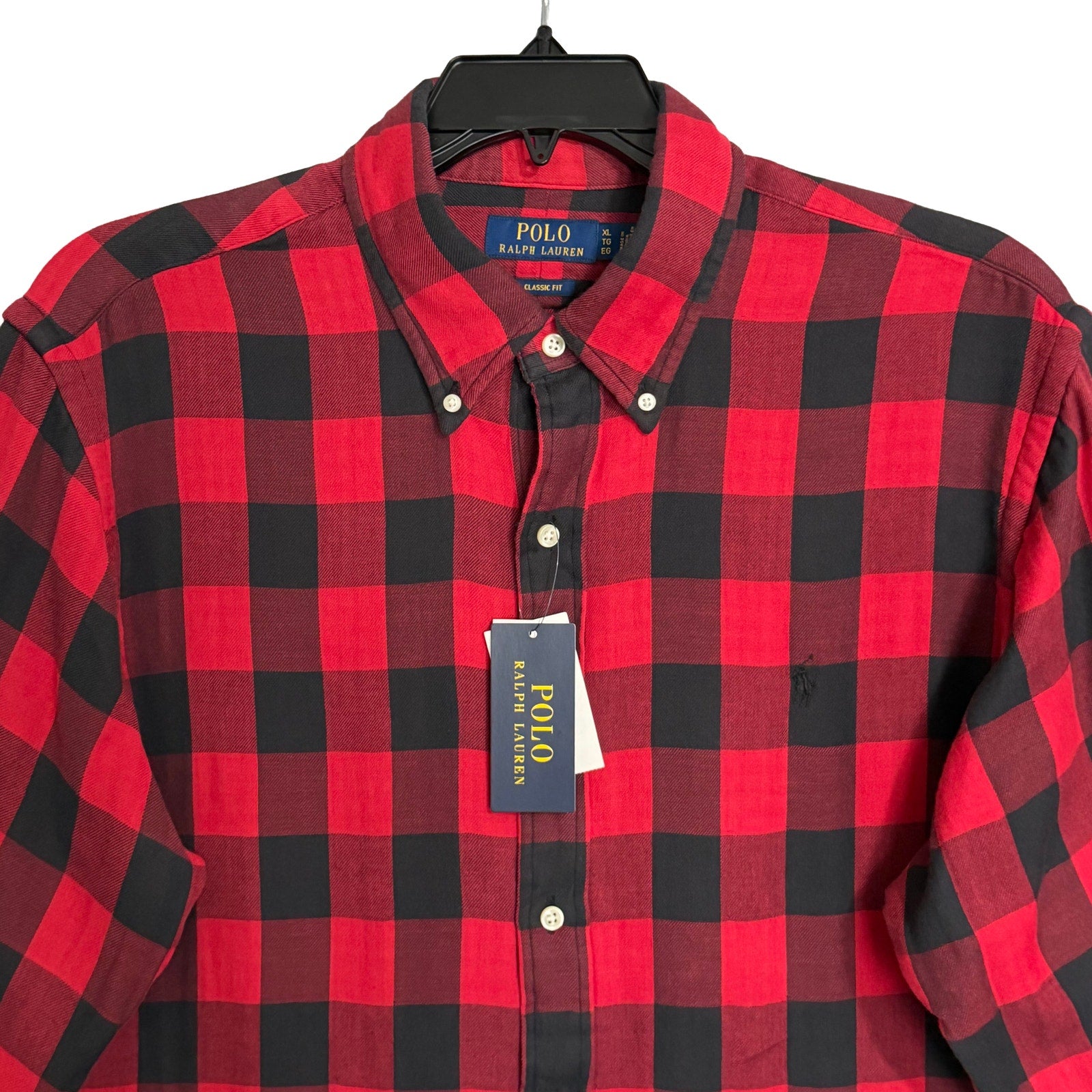 Polo Ralph Lauren Men's XL Classic Fit Cotton Flannel Shirt Red Black Check