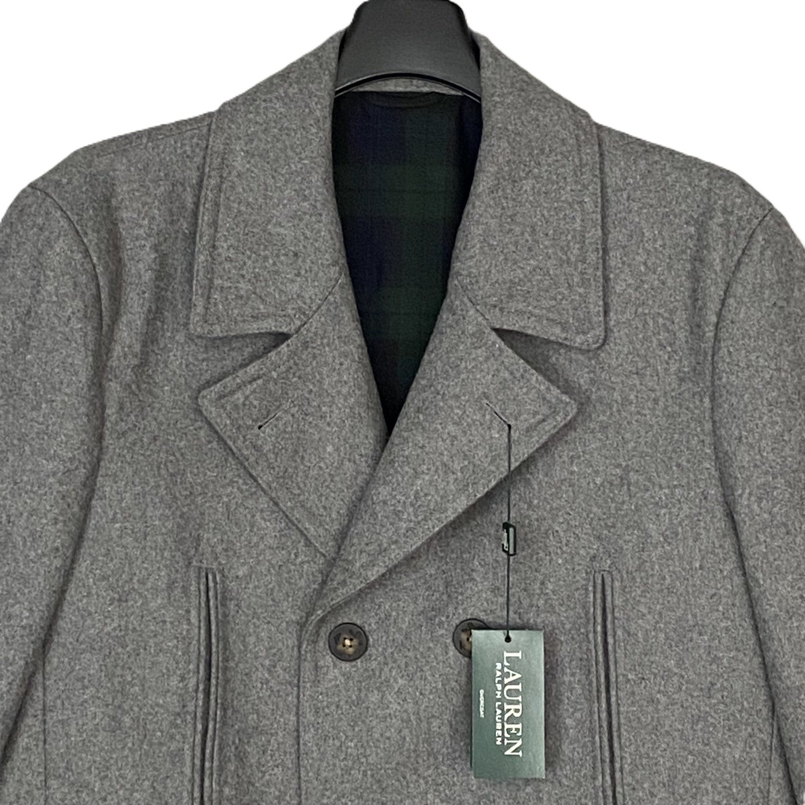 Lauren Ralph Lauren Overcoat Men's 42R Double-Breasted Wool Blend Light Gray