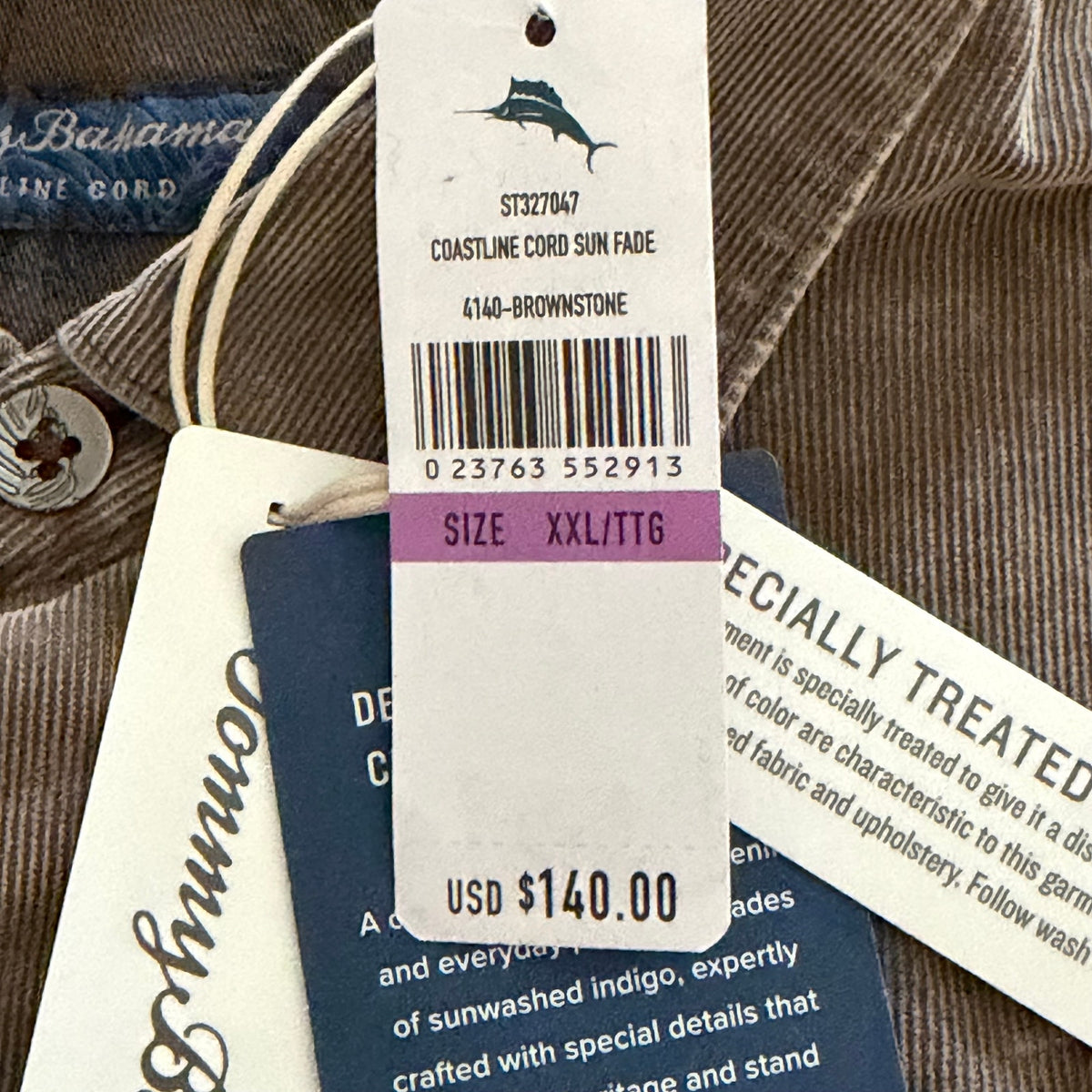 Tommy Bahama Corduroy Shirt Men's XXL Coastline Cord Sun Fade Brownstone