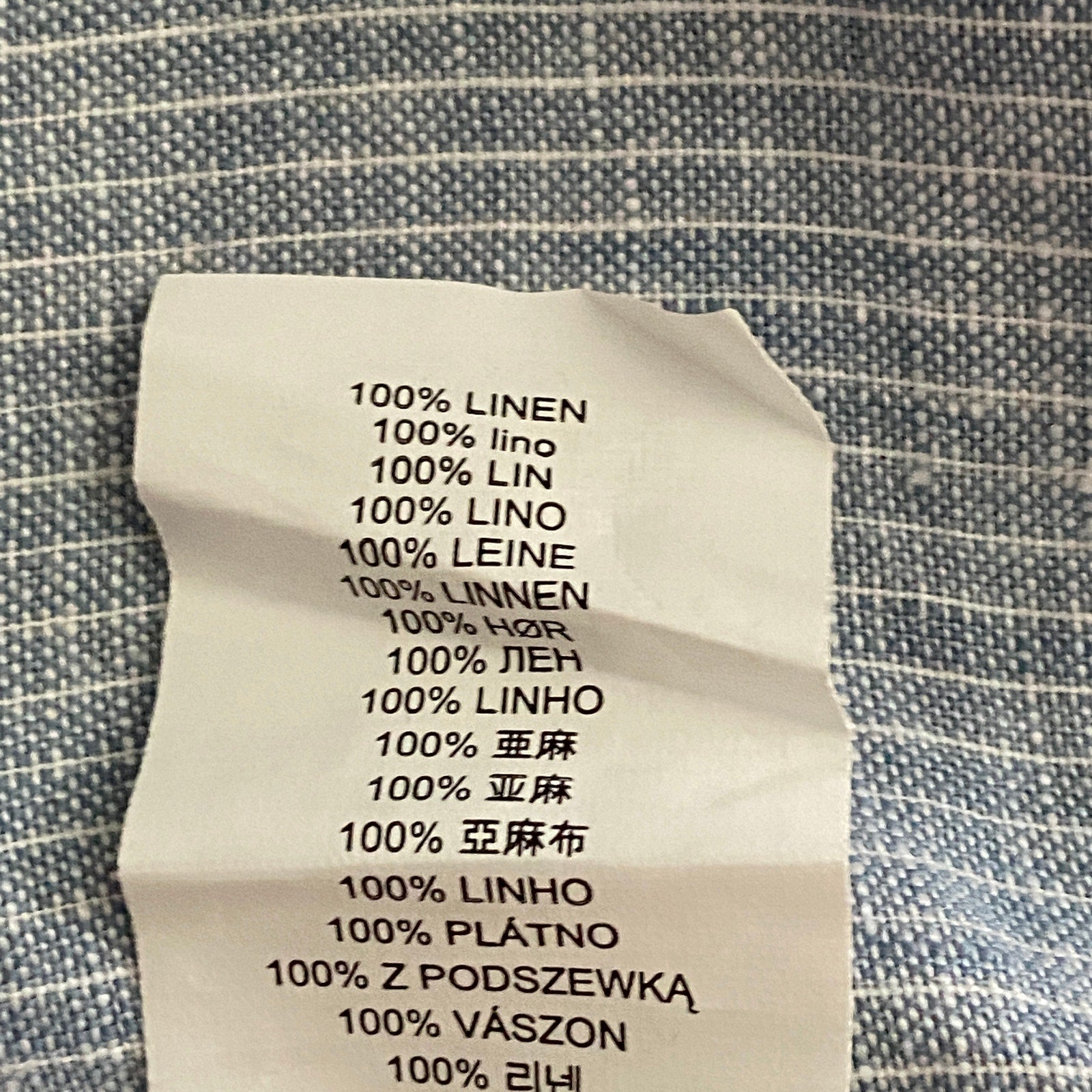 Michael Kors Linen Shirt Men's XL Slim Fit Short Sleeve Blue/White Pinstripe