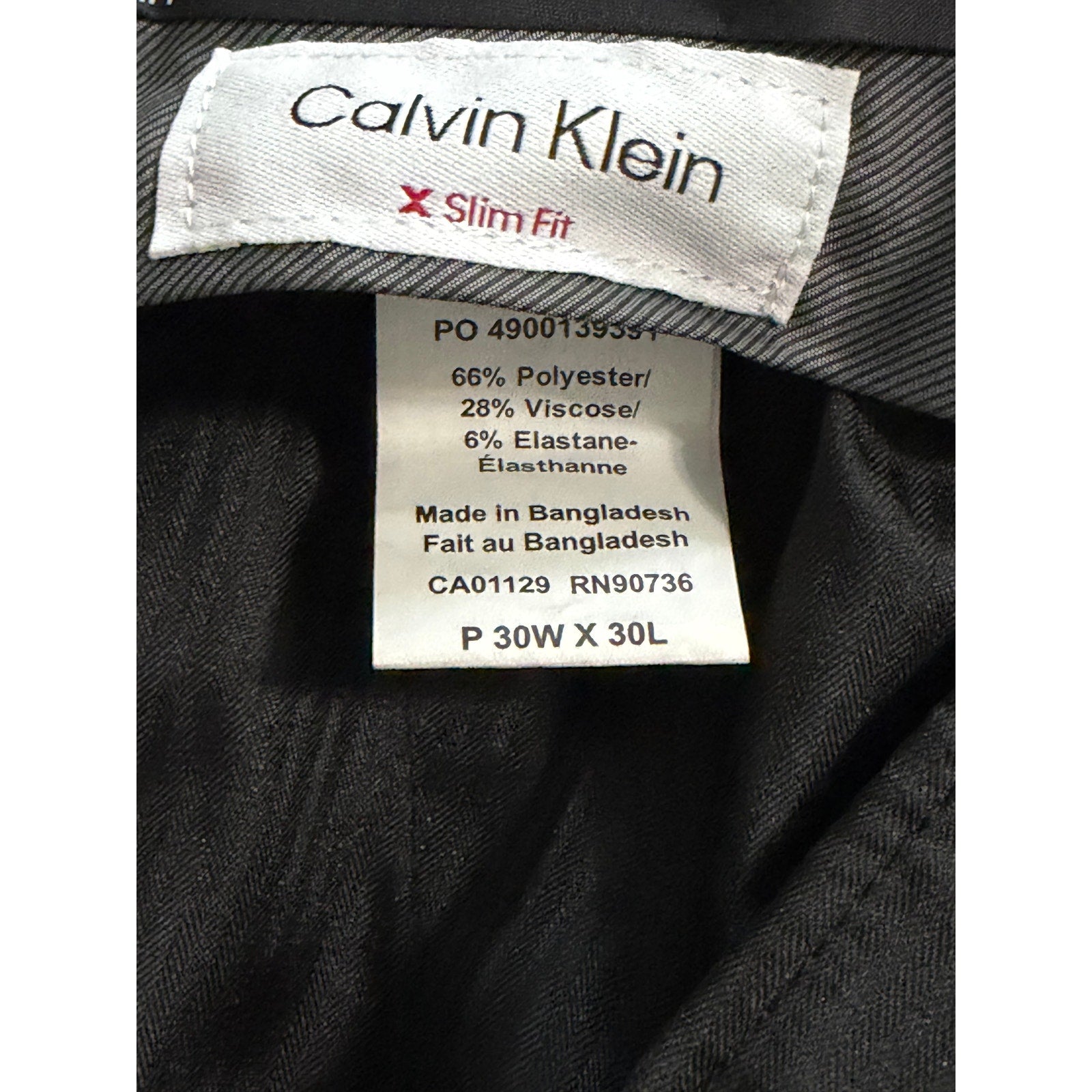 Calvin Klein Dress Pant Men's 30"x30" Slim Fit Flat Front Stretch Wine Plaid