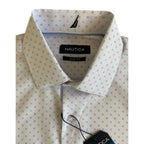 Nautica Dress Shirt Men's 14-14.5 32/33 Performance Slim Fit White Blue Dot NEW