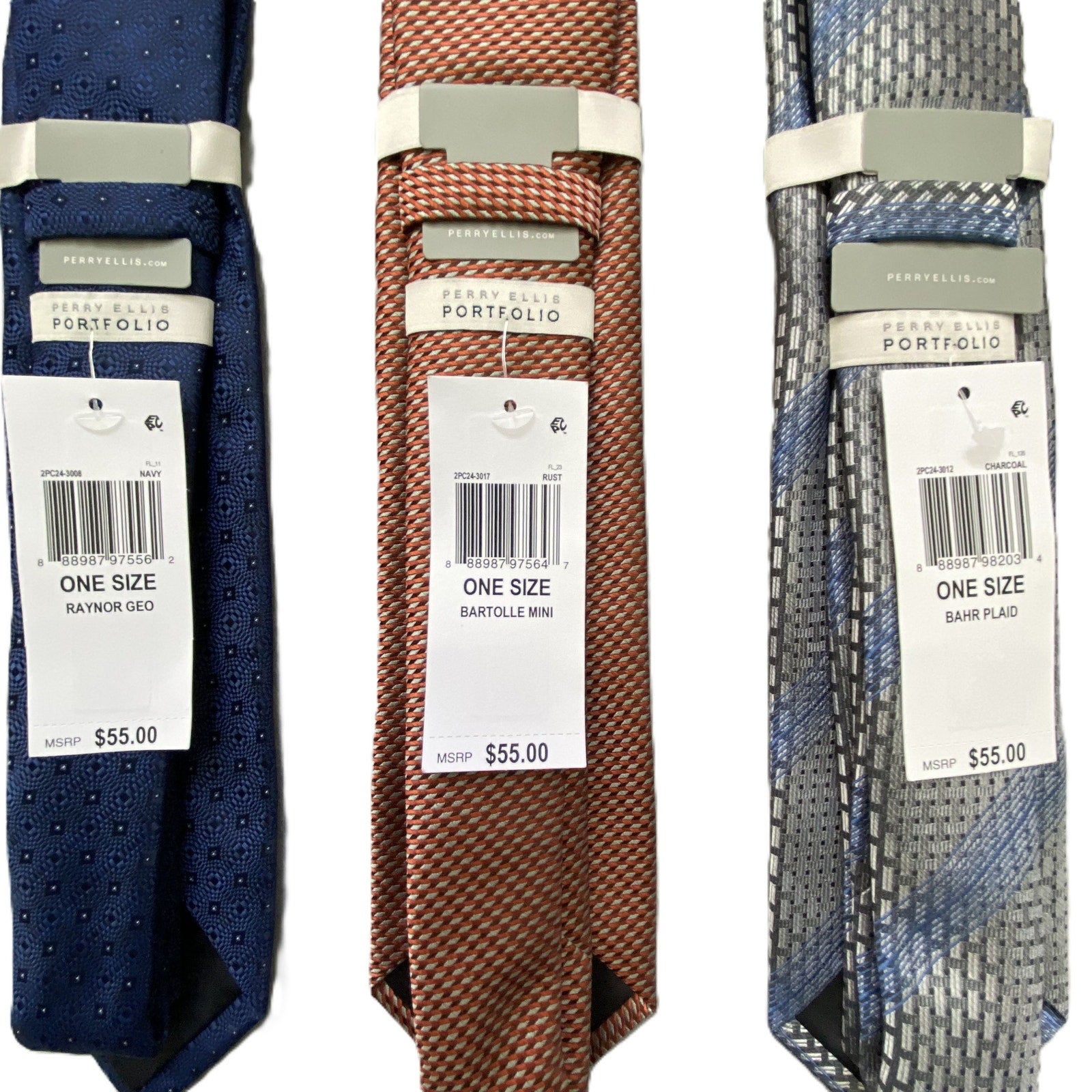 Perry Ellis Portfolio Ties Lot of 3 Men's Classic 3" Ties Blue Rust Gray