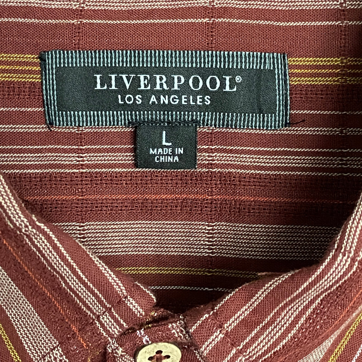 Liverpool Los Angeles Shirt Men's Large Button-Down Short Sleeve Brick Stripe