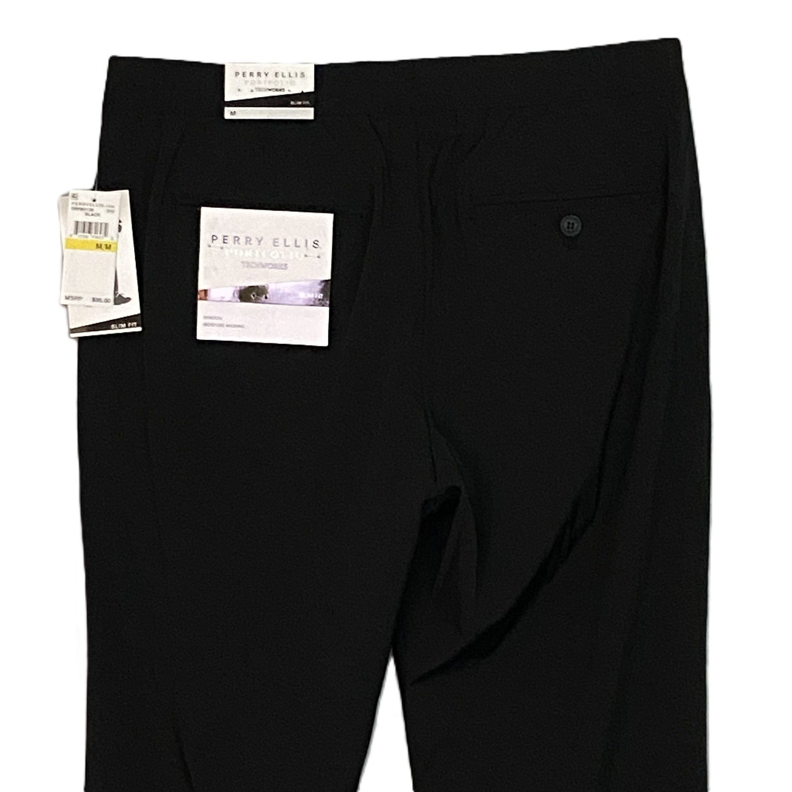 Perry Ellis Techworks Pant Men's Medium Slim Fit Elastic Drawstring Waist Black