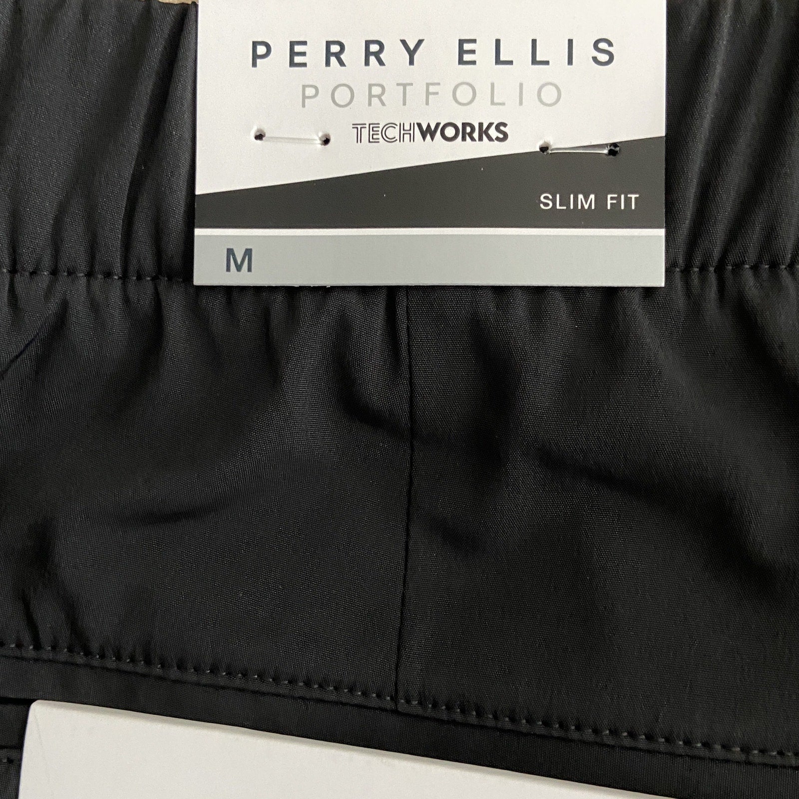 Perry Ellis Techworks Pant Men's Medium Slim Fit Elastic Drawstring Waist Black