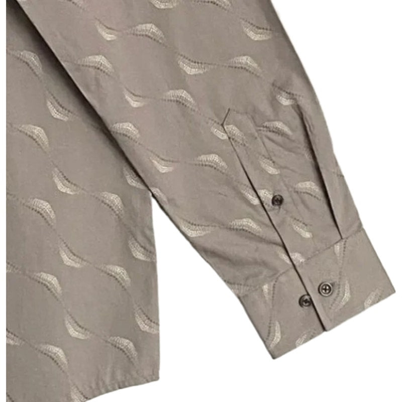 Alfani Dress Shirt Men's Medium Button-Up Long Sleeve Cotton Taupe Geo Print