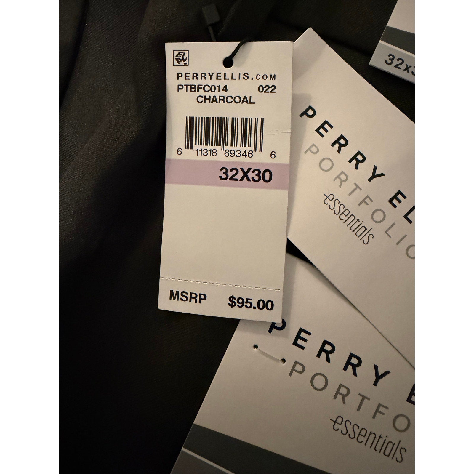 Perry Ellis Portfolio Pants Men's 32"x30" Dress Pants Modern Fit Charcoal