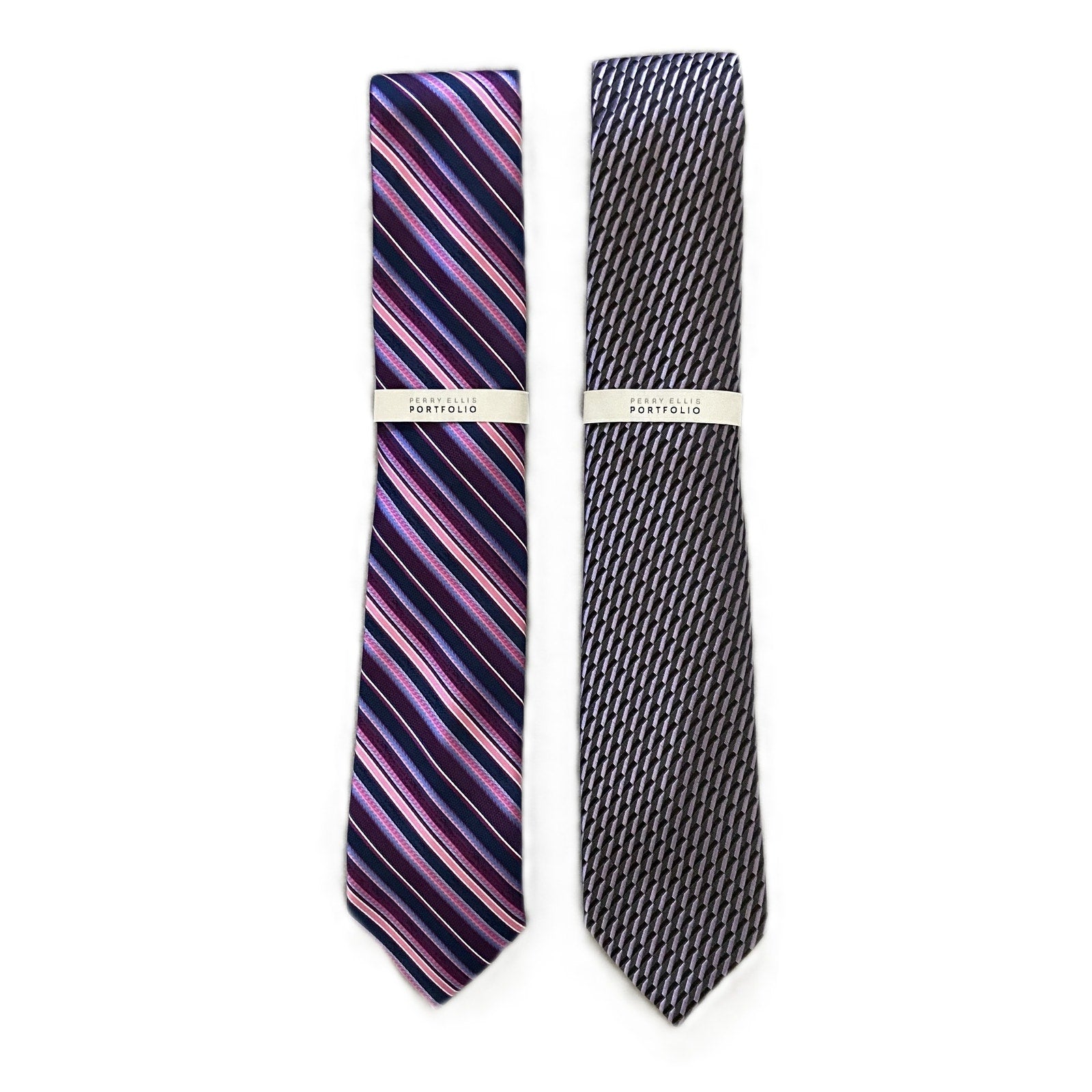Perry Ellis Portfolio Necktie Lot of 2 Classic Width/Length Black Magenta
