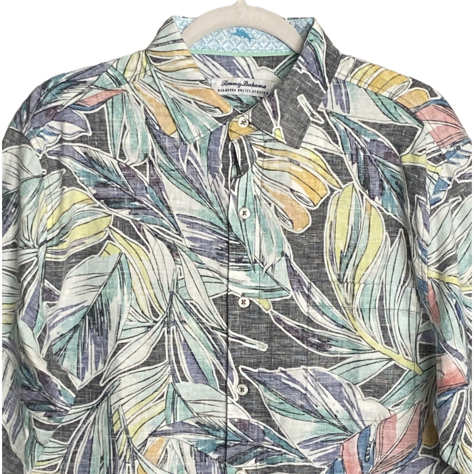 Tommy Bahama Shirt Men's Medium "Barbados Breeze Stretch" Vines Linen Blend