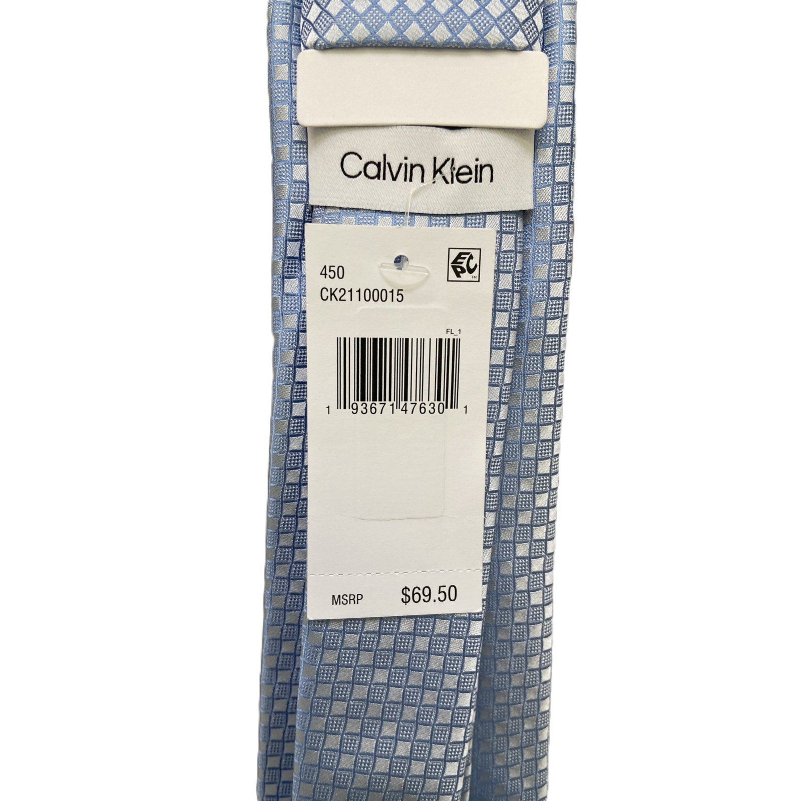 Calvin Klein Necktie Silk Blend Classic Width and Length Blue Check