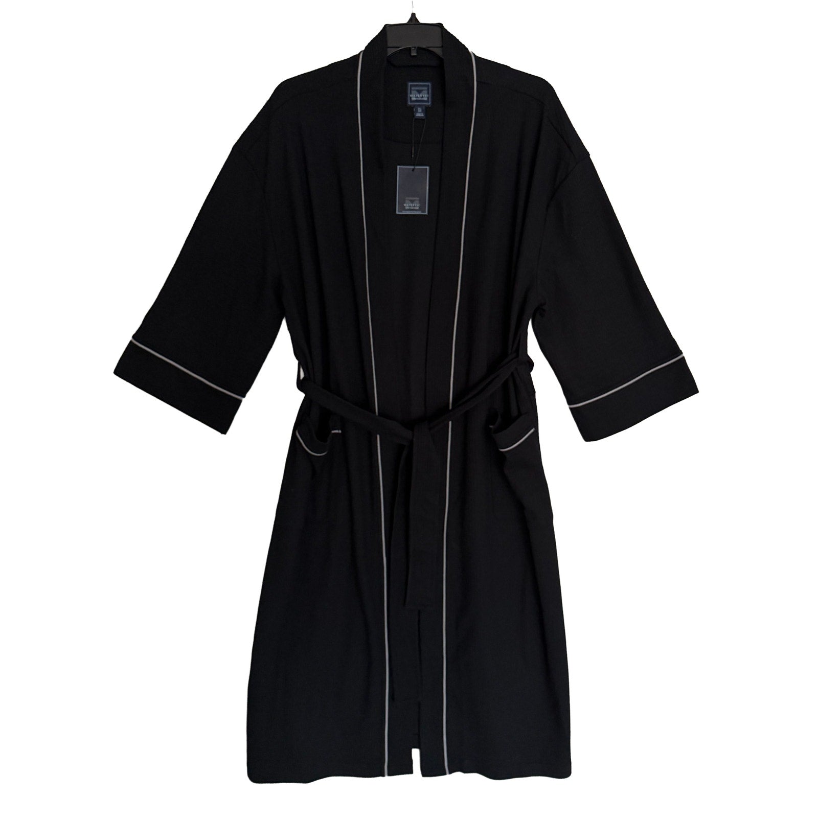 Majestic International Robe Men's Medium/Large Kimono Robe Knit Waffle Black