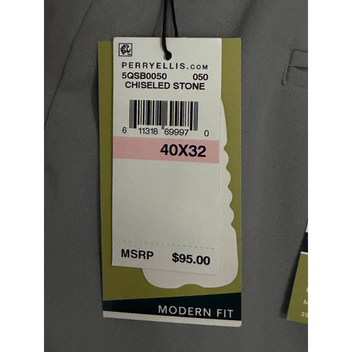 Perry Ellis Pants Men's 40"x32" Modern Fit Dress Pant Chiseled Stone