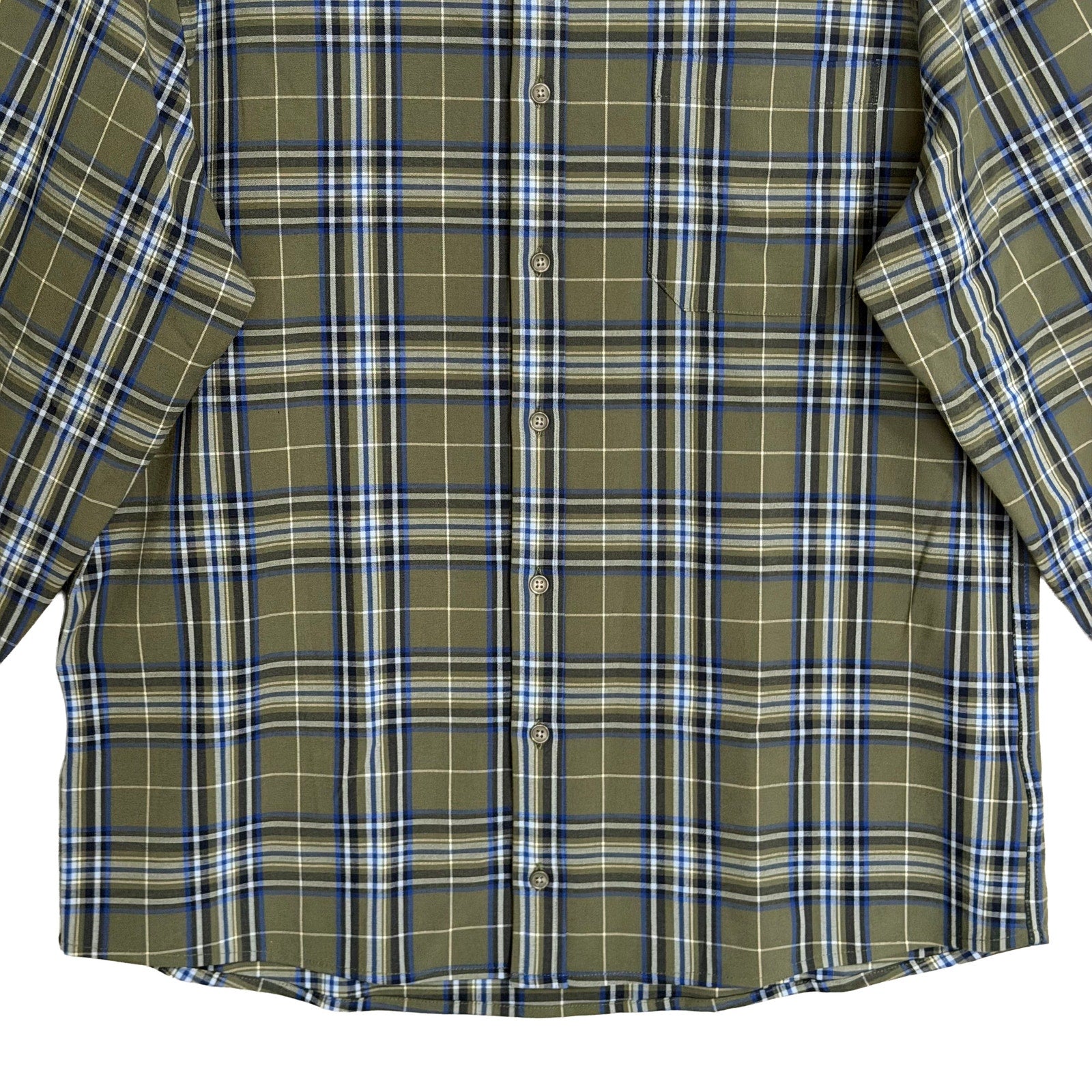 Mizzen+Main Men's XL Trim Fit City Flannel Twill Shirt Olive Thomas Plaid