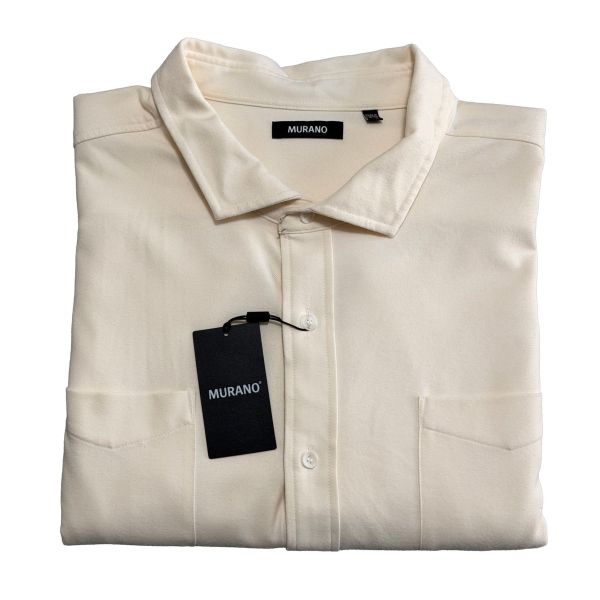Murano Woven Shirt Men's 4XT Big & Tall Solid Long Sleeve Pockets Ecru