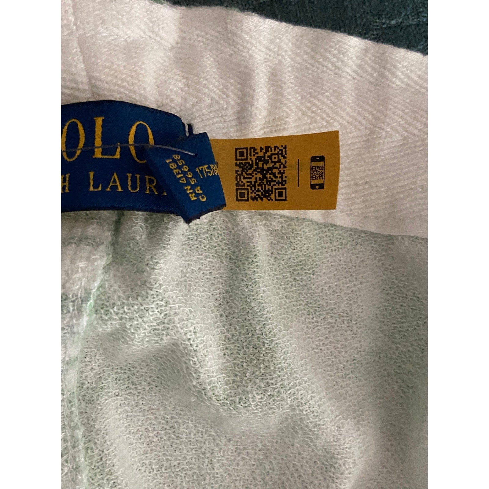 Polo Ralph Lauren Shorts Men's Medium Fleece Shorts Drawstring Green White