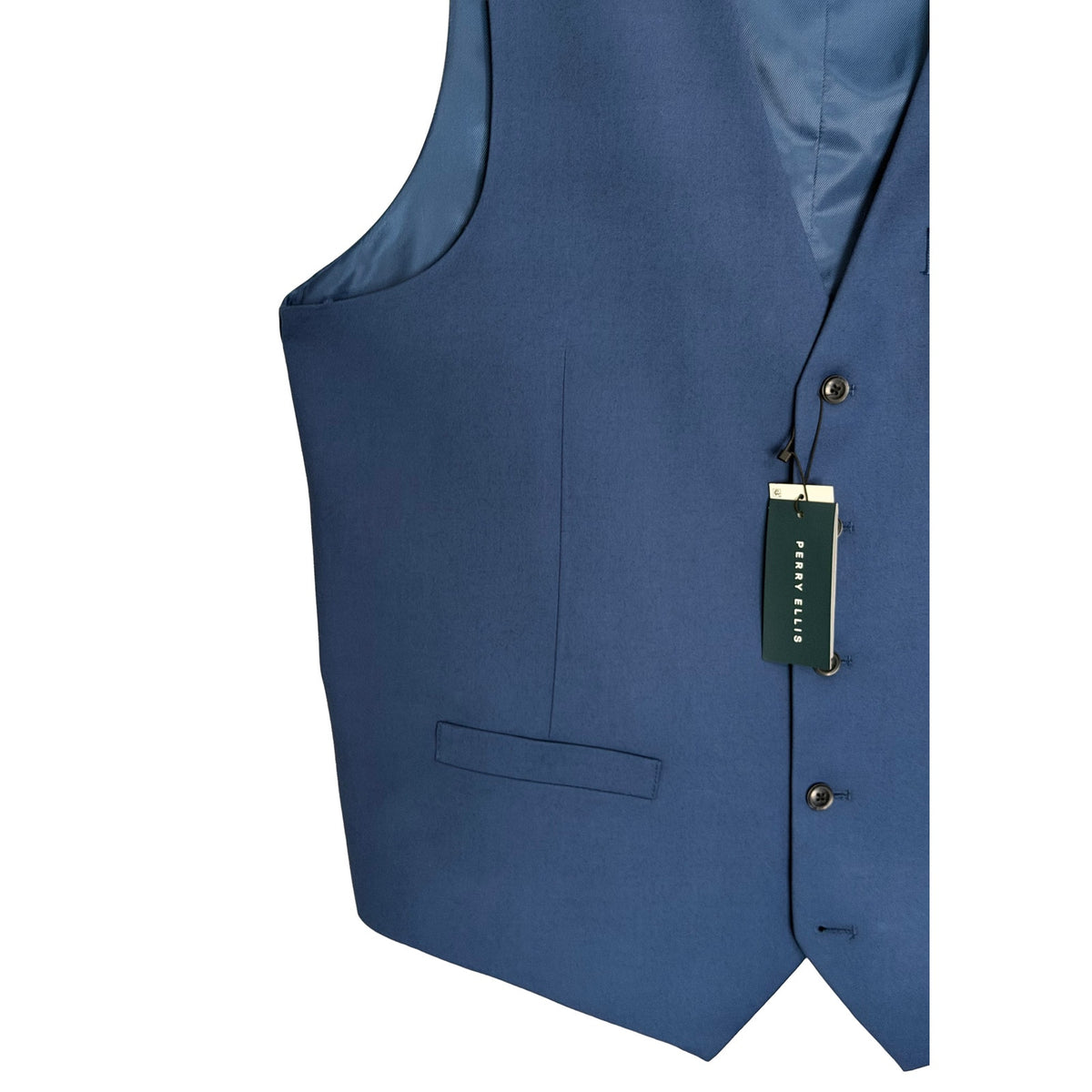 Perry Ellis Suit Vest Men's Small Classic Fit V-Neck Stretch Lined Blue