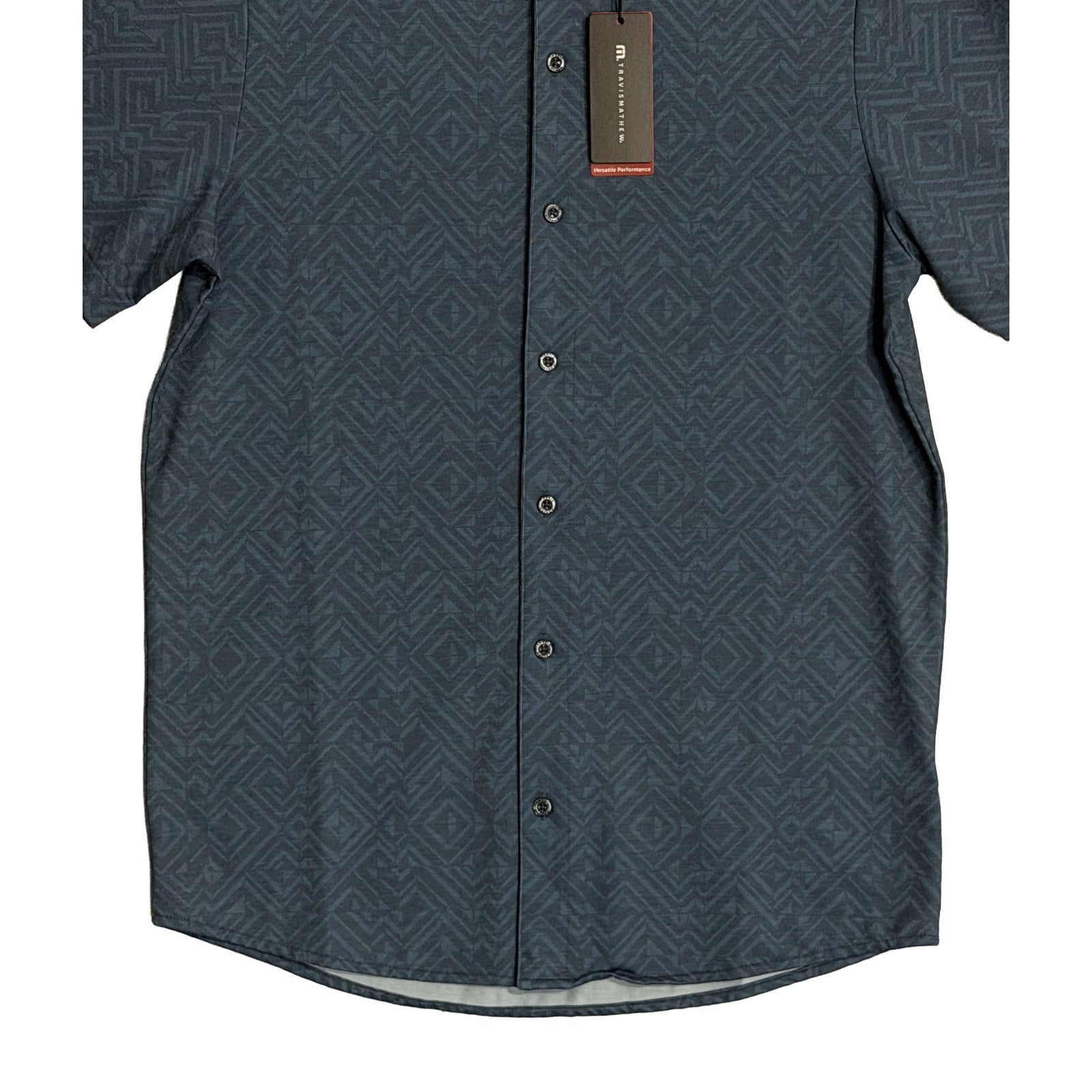 Travis Mathew Shirt Men's Small Lightweight Button-Up Stretch Blue Geo