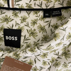 Boss Shirt Men's 3XL Big & Tall Short Slv Stretch Linen Shirt Green Floral