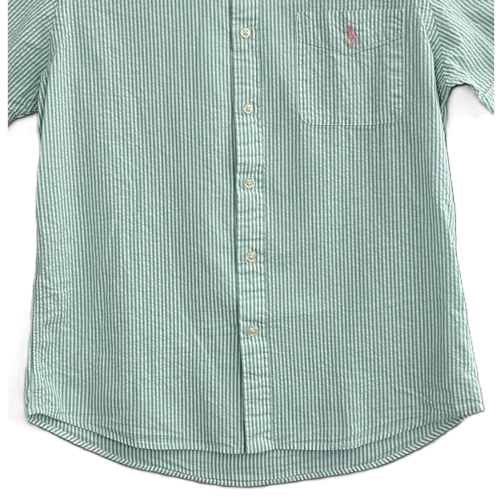 Polo Ralph Lauren Shirt Men's Small Classic Fit Short Sleeve Seersucker Green