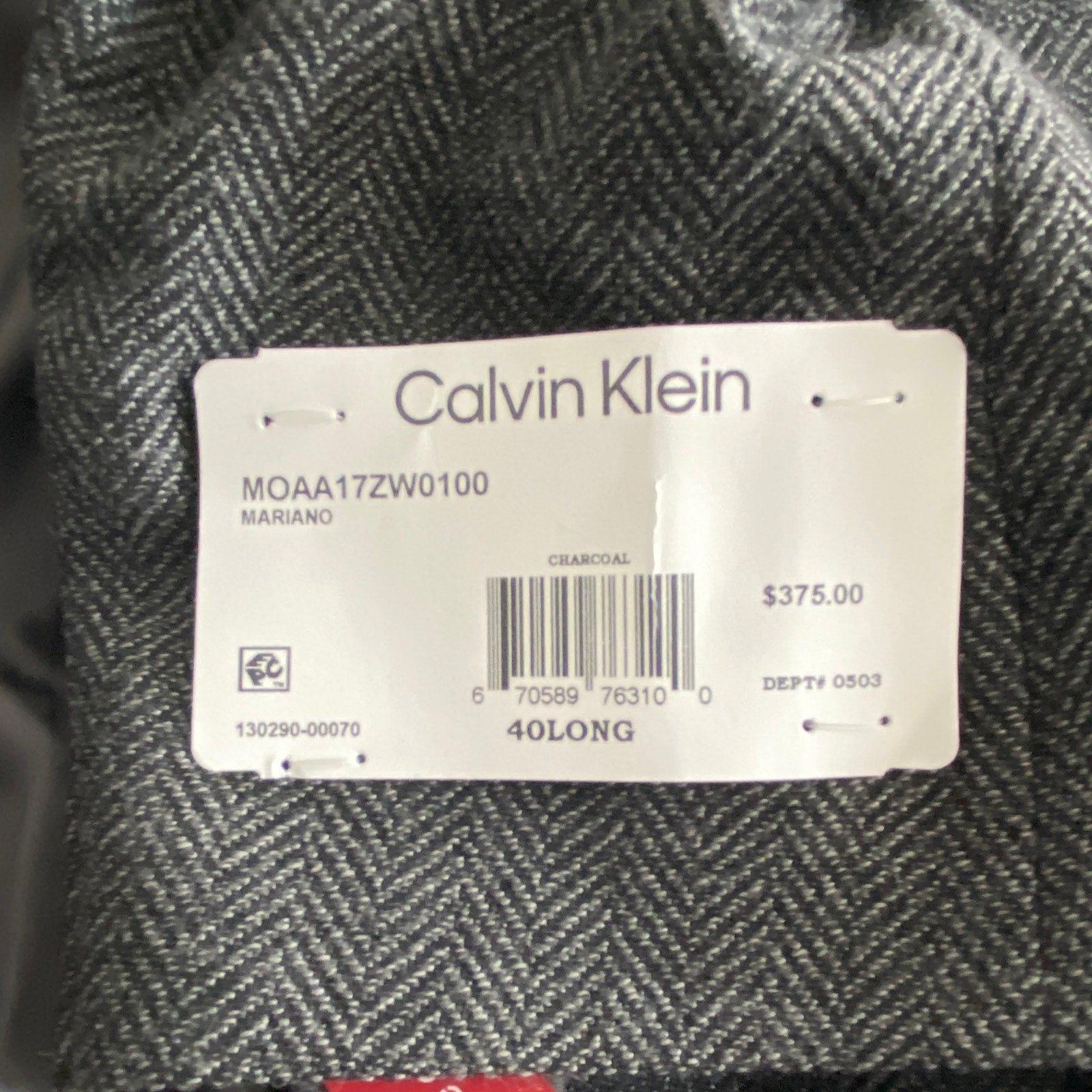 Calvin Klein Sport Coat Slim-Fit Wool Black/White Herringbone Men's 40 Long