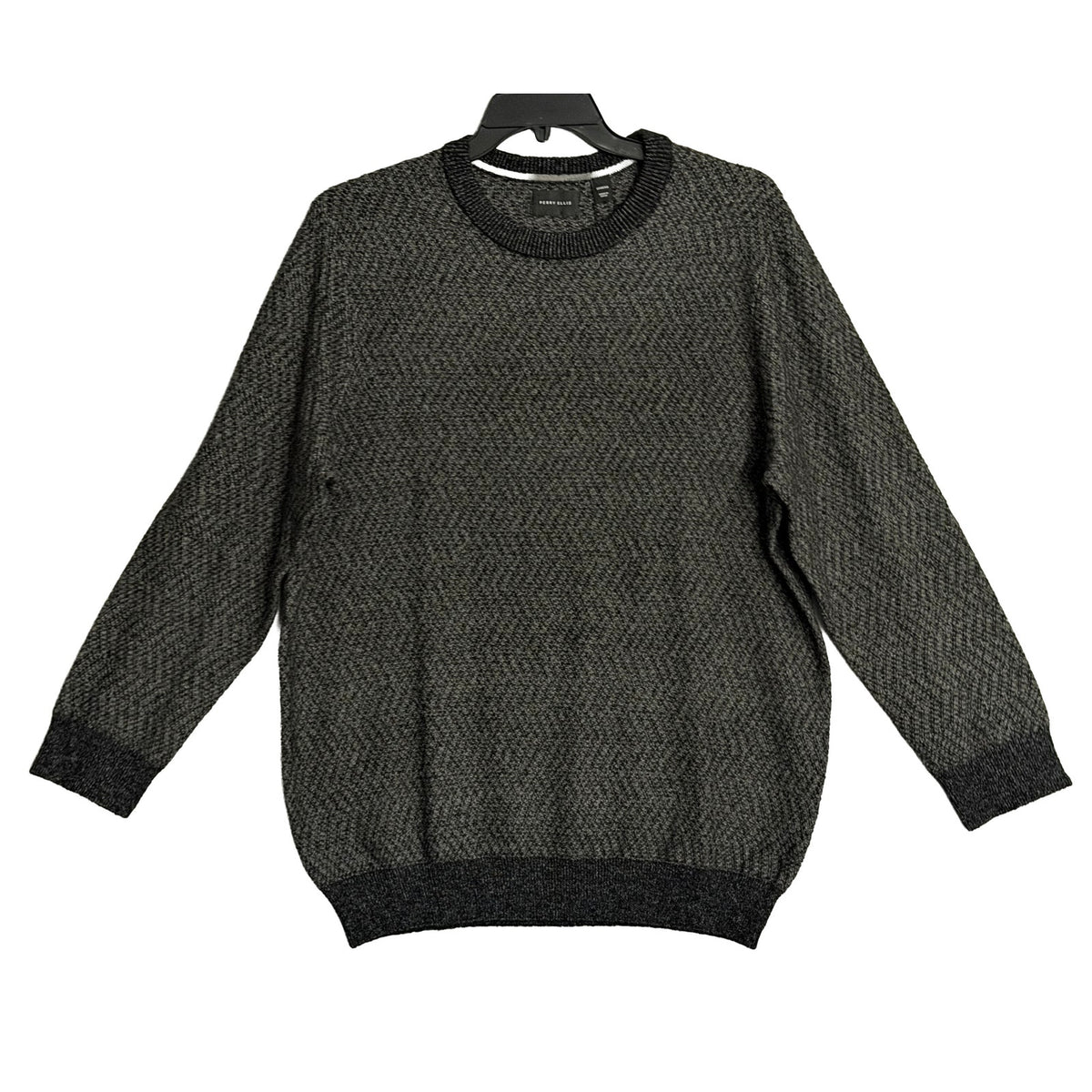 Perry Ellis Sweater Men's 2XLT Big & Tall Yarn Herringbone Crew Neck Black