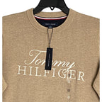 Tommy Hilfiger Sweater Men's XS Signature Crew Neck Embroidered Logo Beige