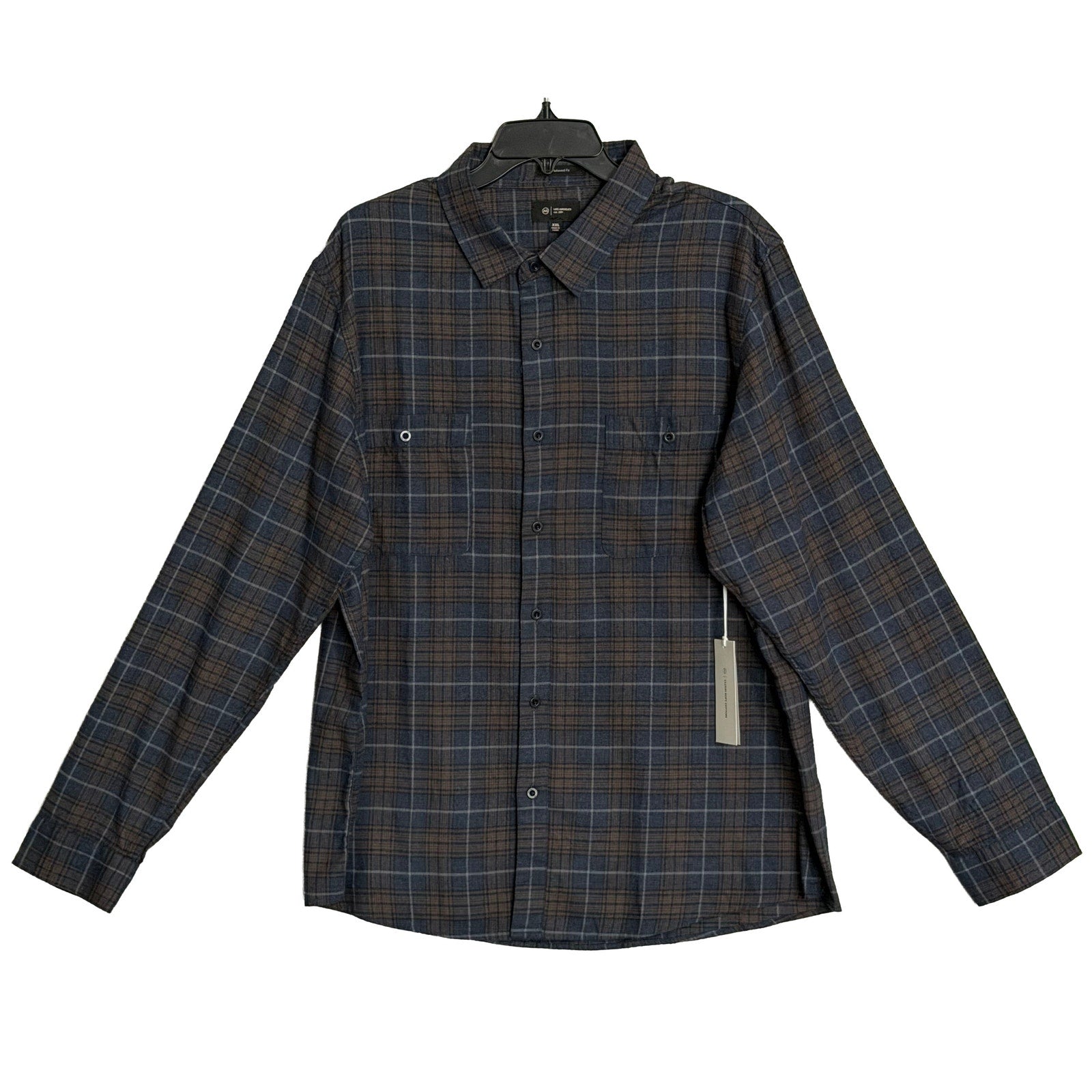 AG Los Angeles Wayne Long Sleeve Work Shirt Men's XXL Relaxed Fit Navy Plaid